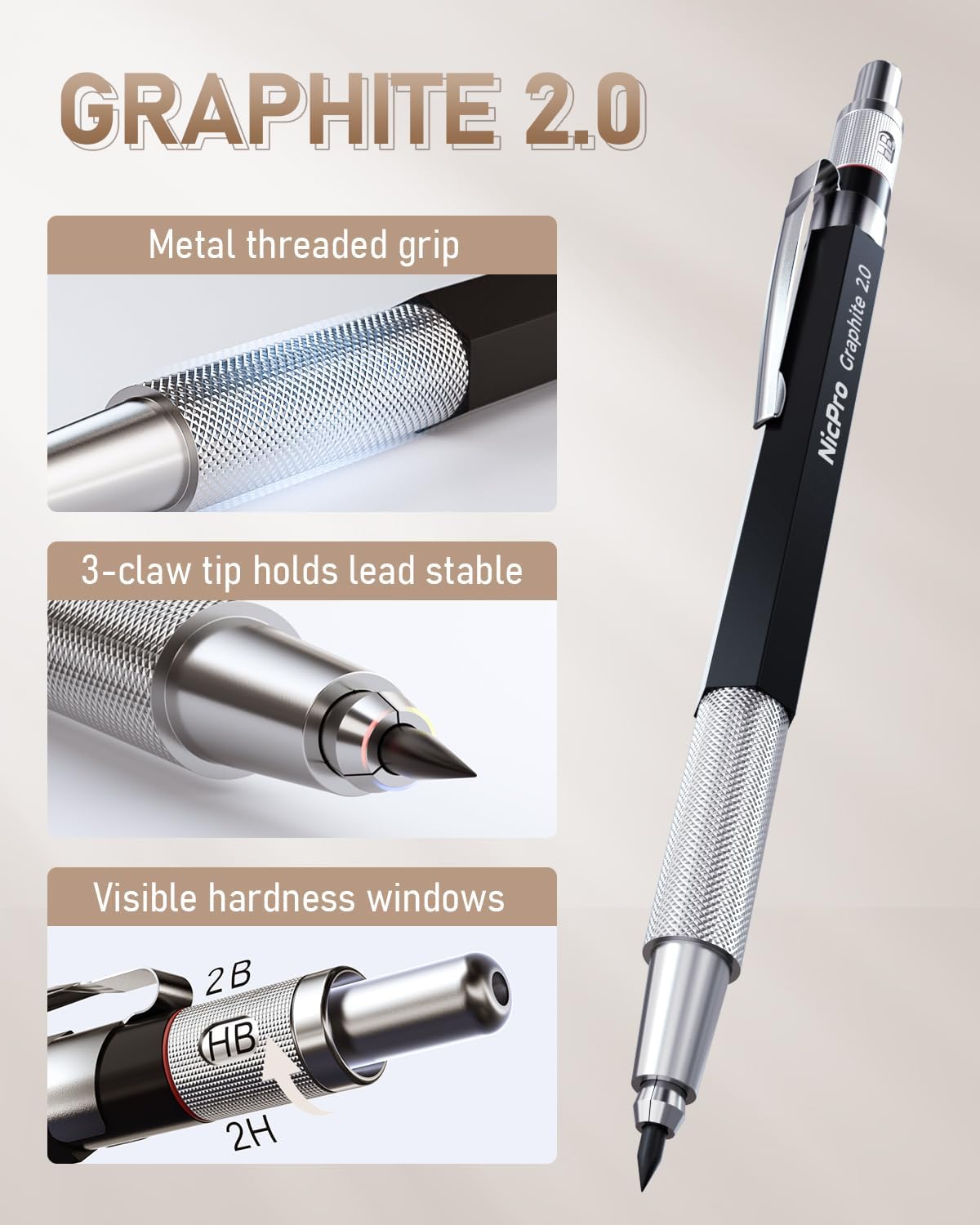Detalle 2 de Nicpro Matite meccaniche 30 pezzi 2 mm ✏