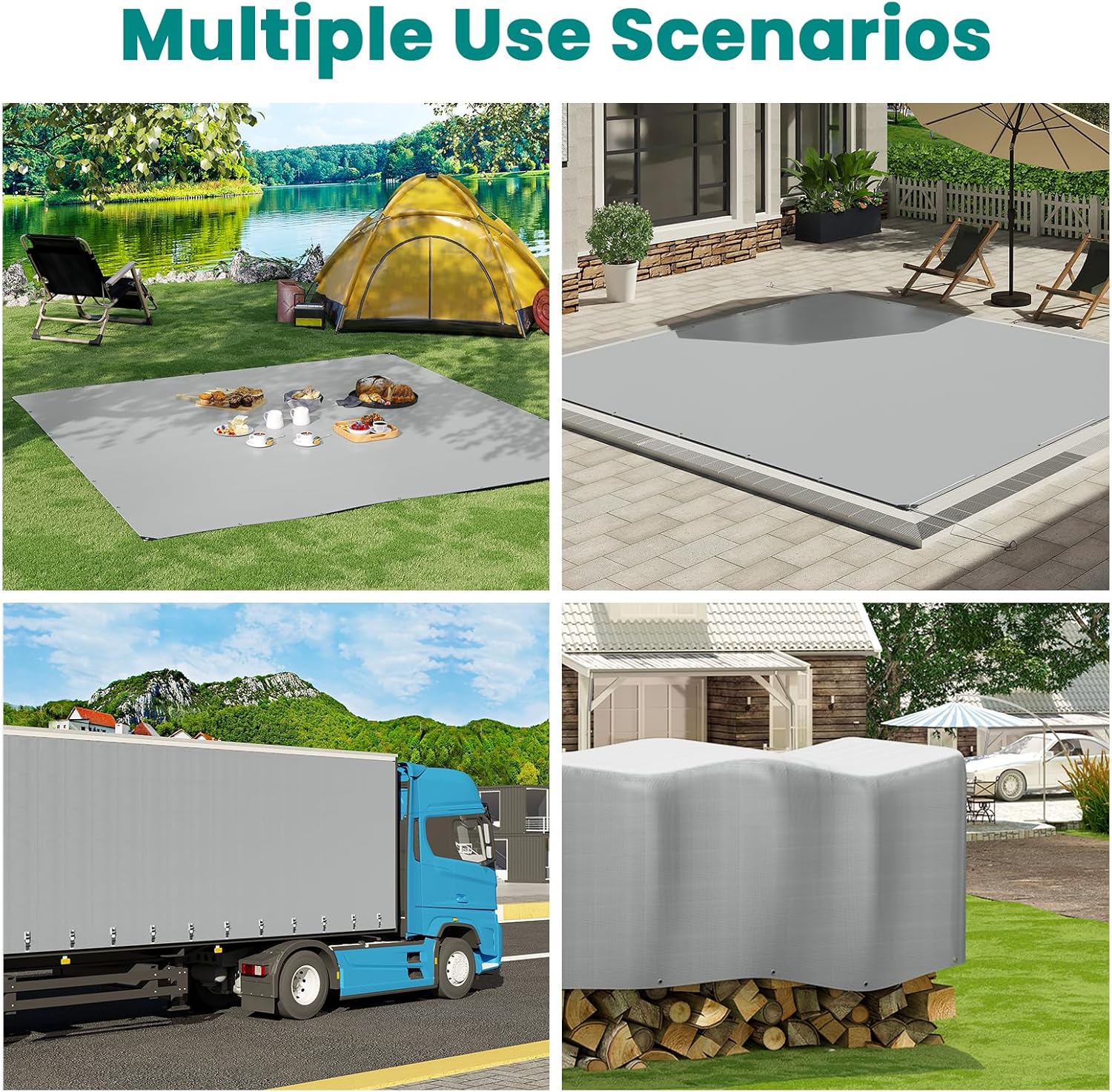 Thumbnail 6 de WOLTU Bâche de protection en PE 280 g/m², 2 x 2 m (gris + noir) avec œillets