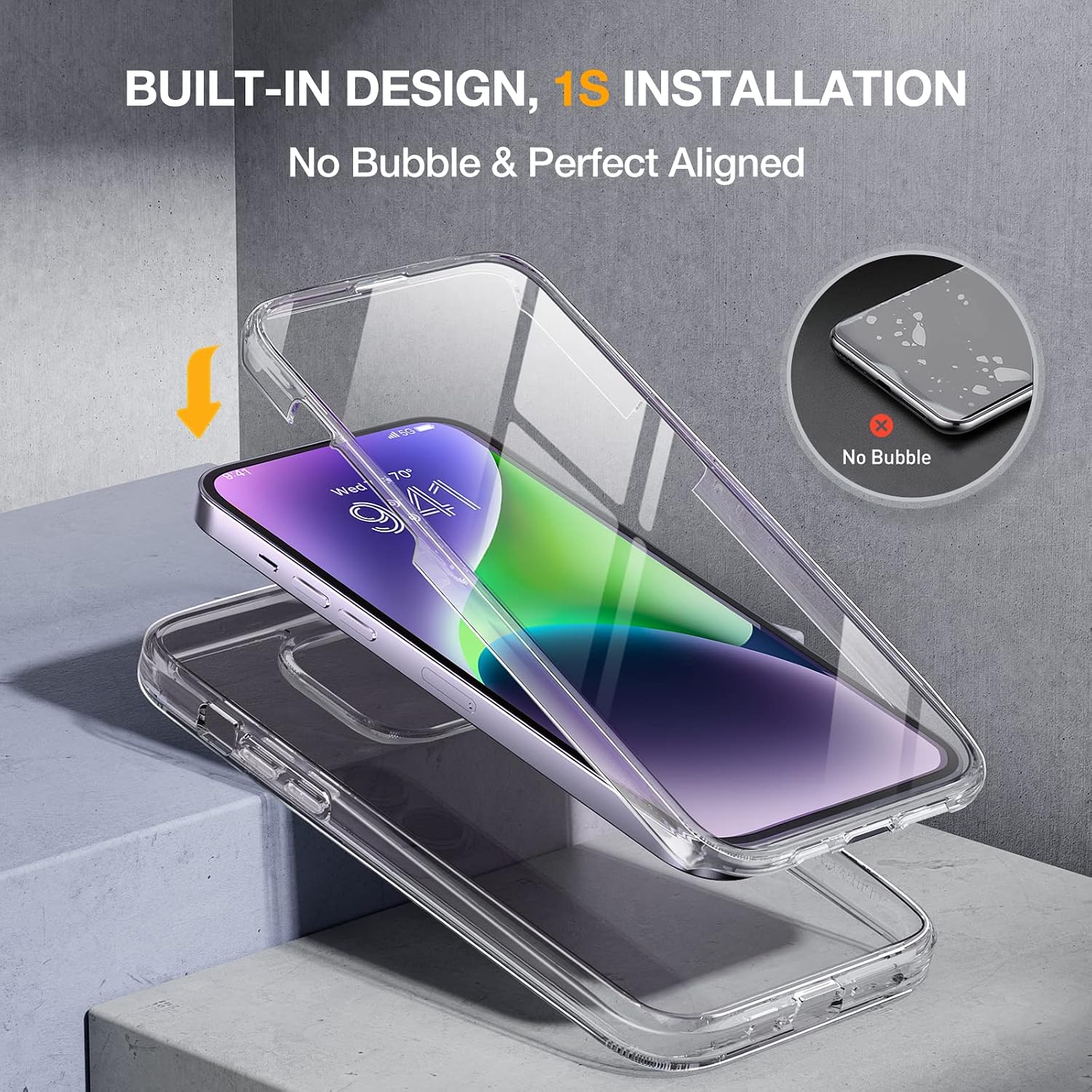 Detalle de Miracase 360-Grad Hülle fürs iPhone 13/14 (6,1 Zoll) – integrierter Displayschutz aus Glas, Vollschutz aus Polycarbonat