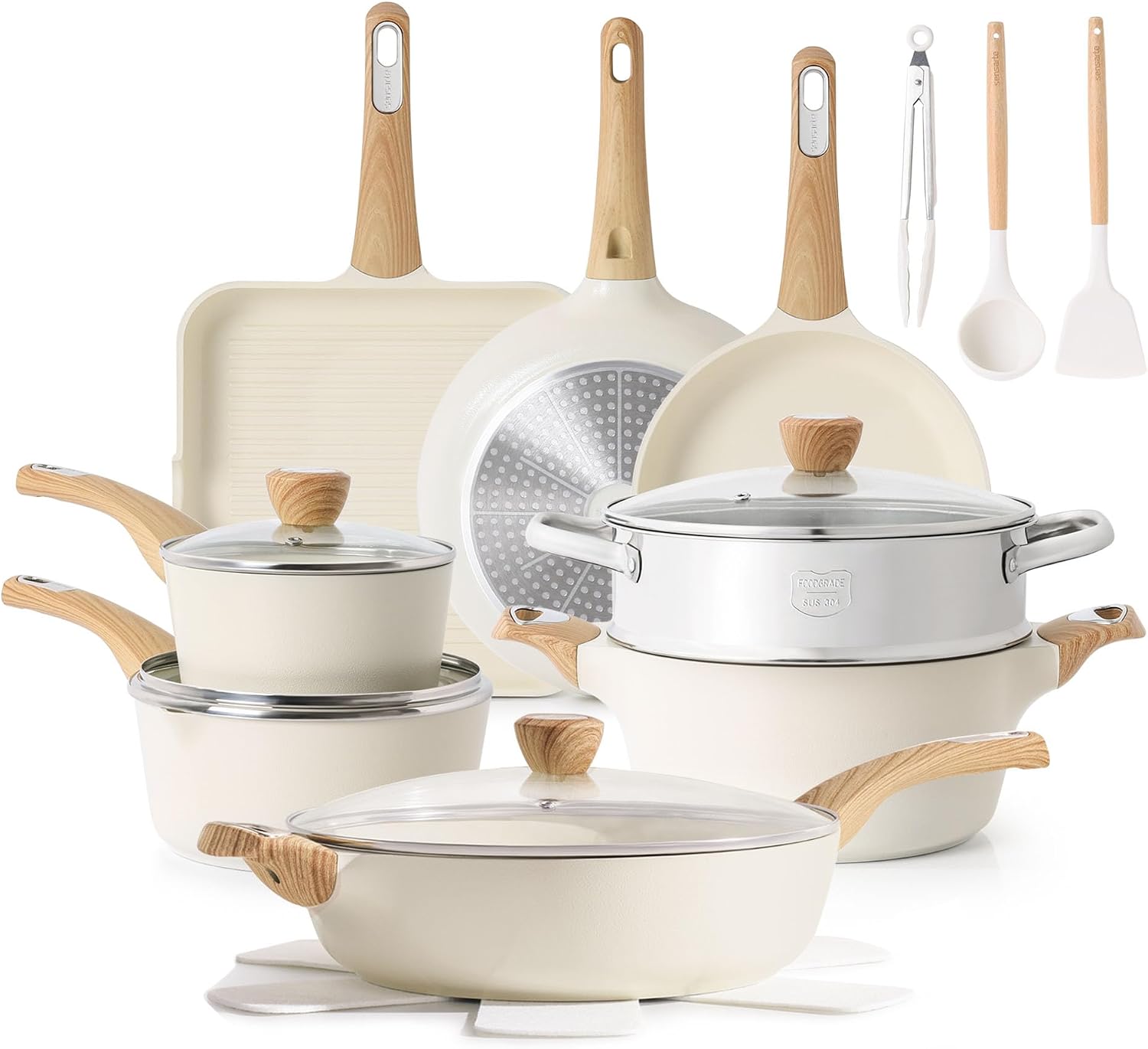 Detalle de SENSARTE 20-Piece Ceramic Cookware Set with Nonstick, Induction Compatible