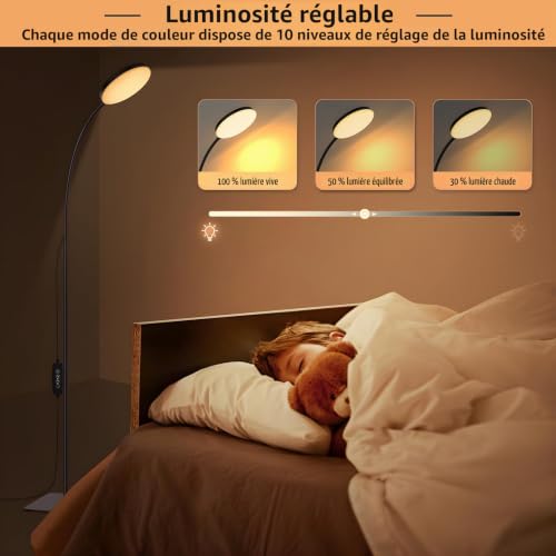 Detalle 2 de Mojimdo lampadaire LED fin à col flexible, 3 températures et 10 intensités
