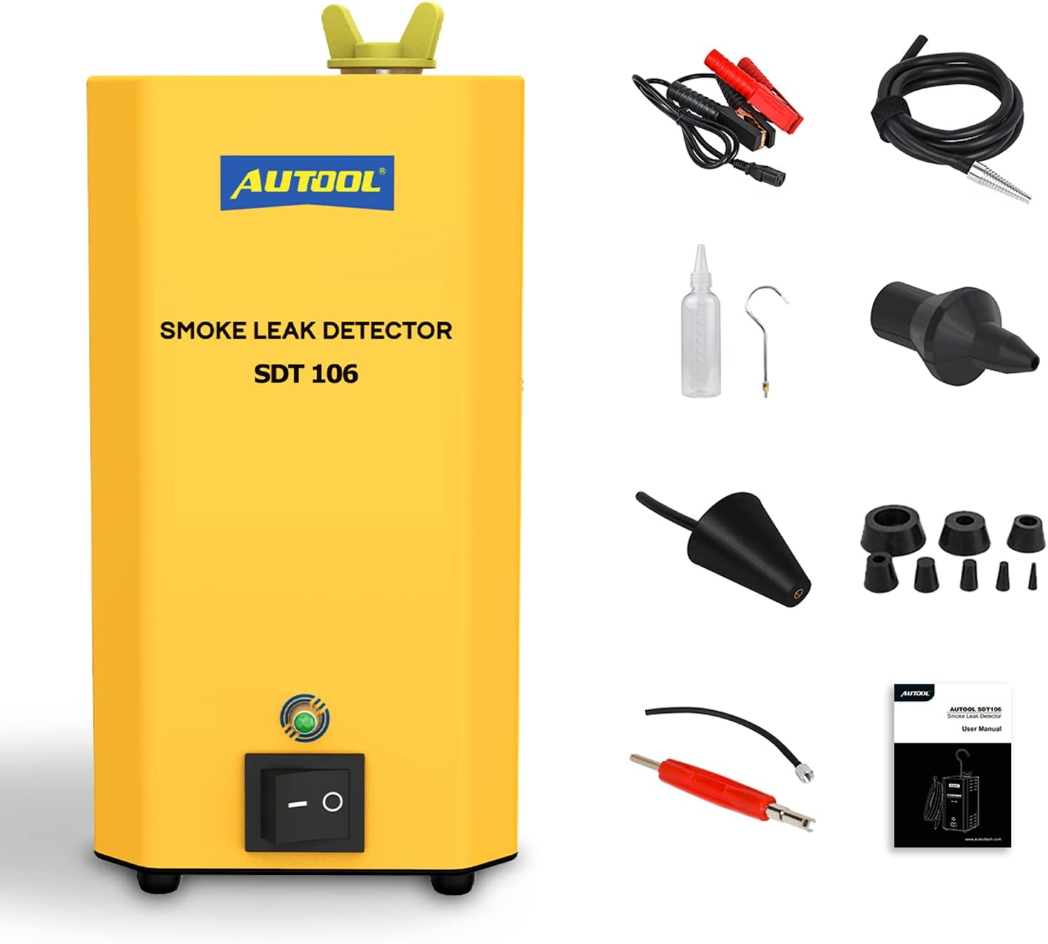 Detalle de AUTOOL SDT 106 rooklekdetector met ingebouwde luchtpomp voor voertuigsystemen