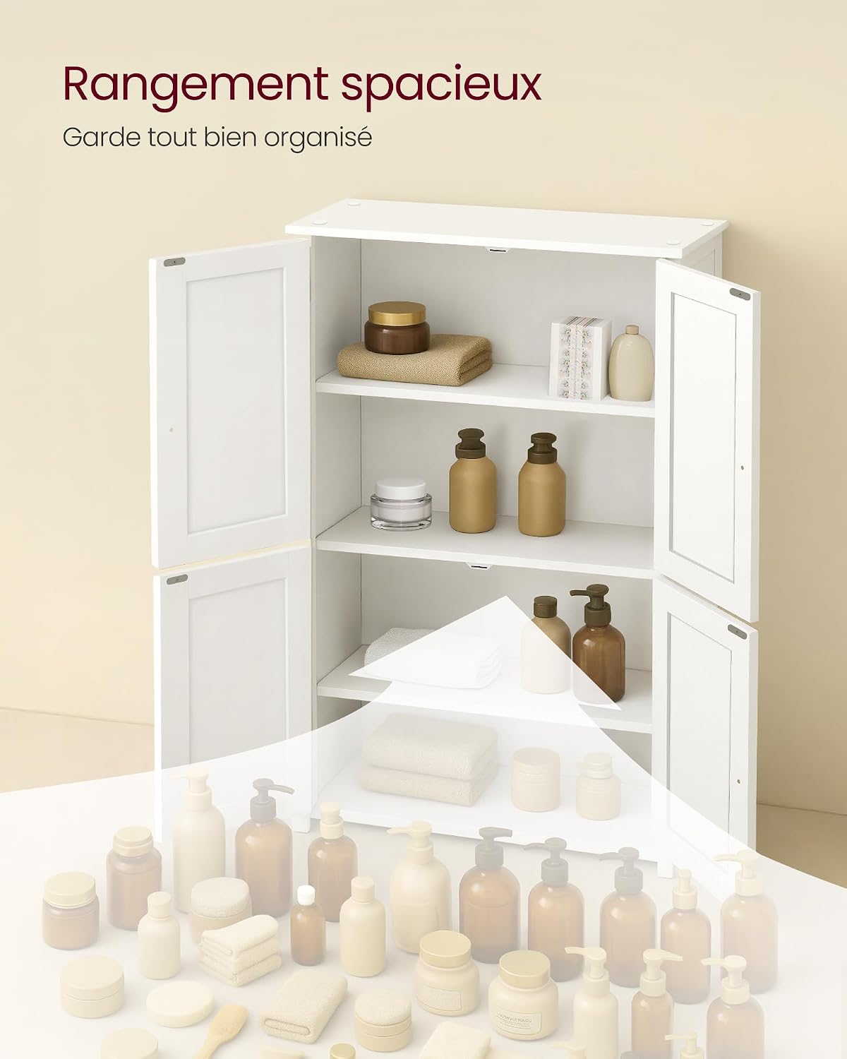 Thumbnail 3 de VASAGLE Armoire de Salle de Bain – Style shaker, 2 placards et étagères réglables, blanc nuage BBC553WH01
