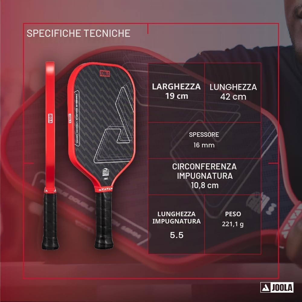 Detalle de JOOLA Vision/Double Vision: pagaia da pickleball con superficie Aramid e pellicola SK per vibrazioni, approvata USAP