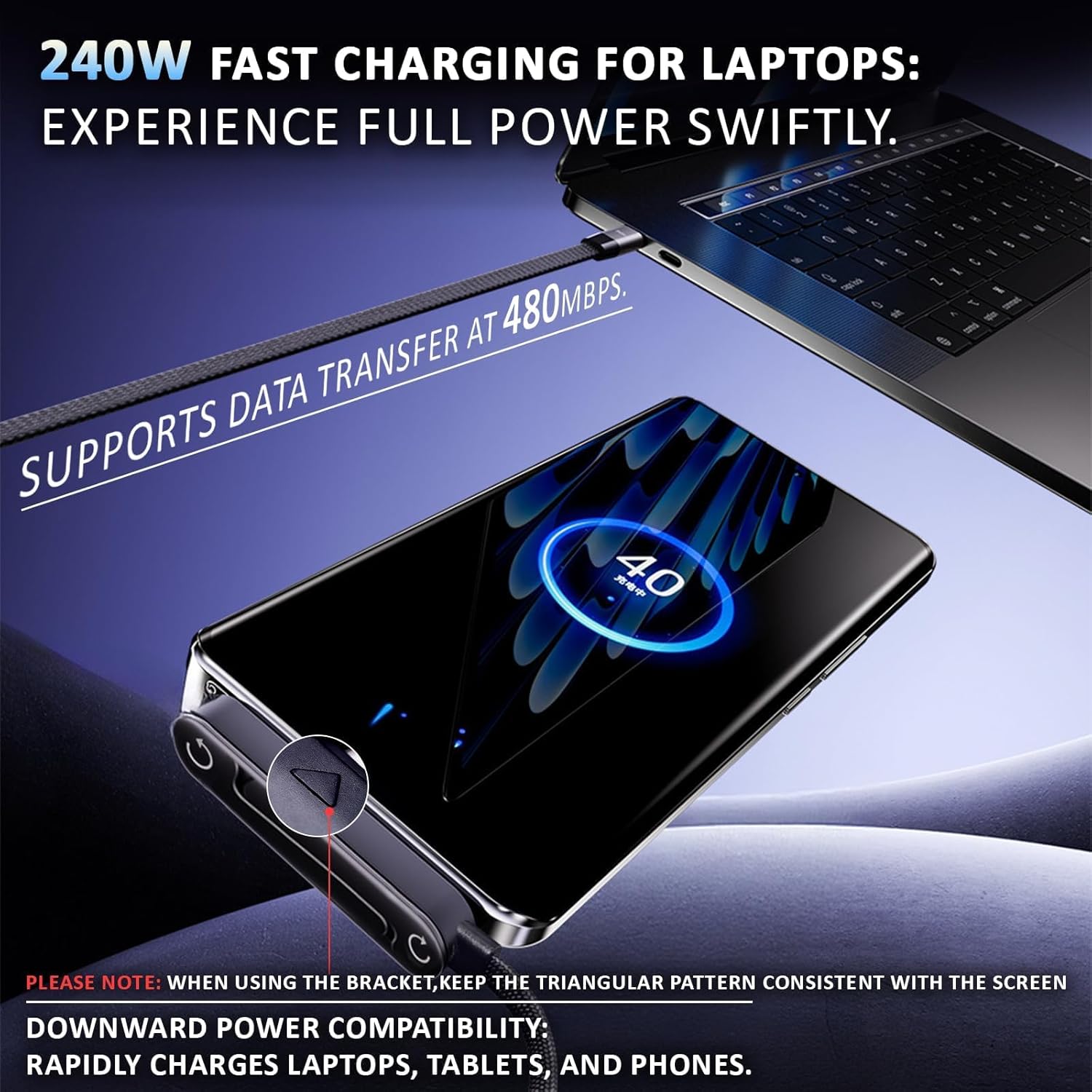Thumbnail 5 de Invisible Foldable Holder Charger Cable with Stand — 240W Fast Charging USB-C Cable (2 Pack) for iPhone 17 Series, S25, S24 Ultra