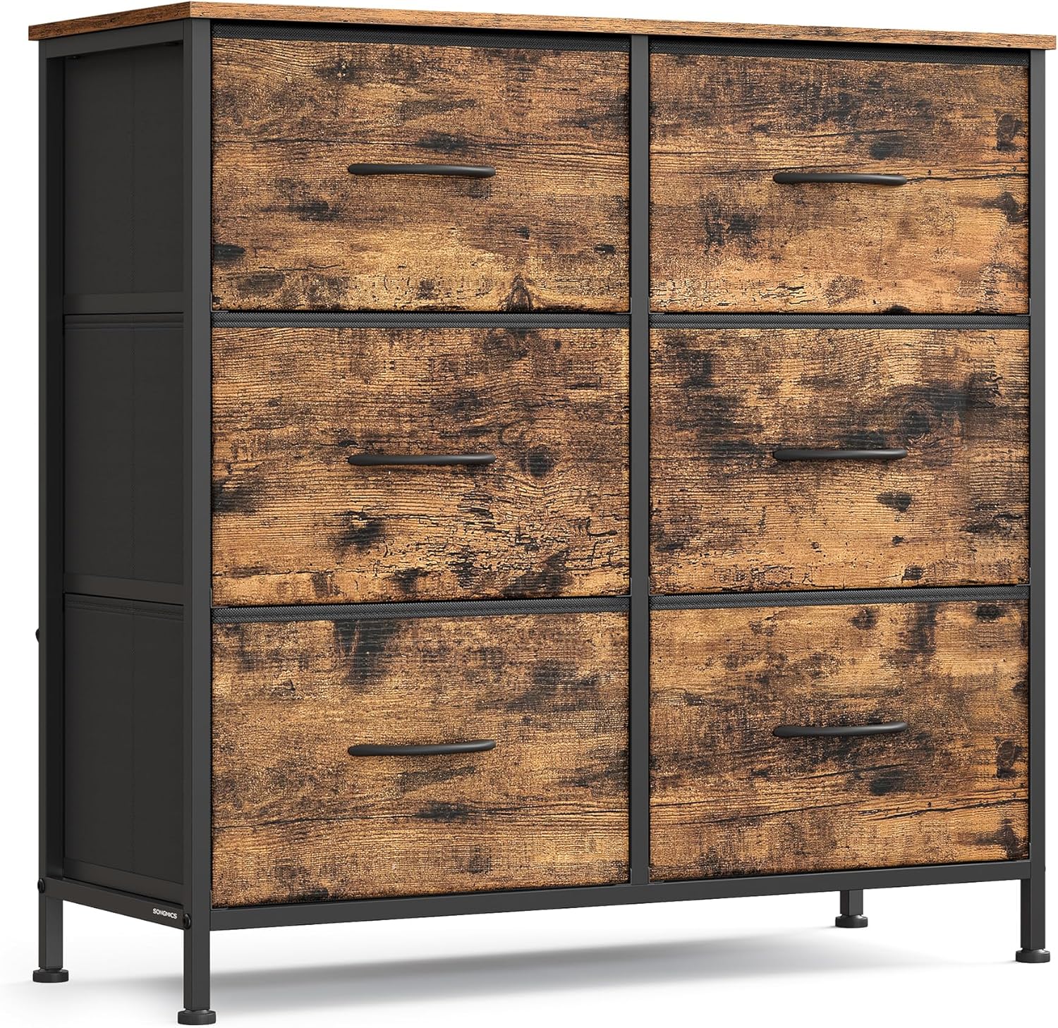 Detalle de SONGMICS LGS123BH04 6-Drawer Chest, Rustic Brown and Ink Black