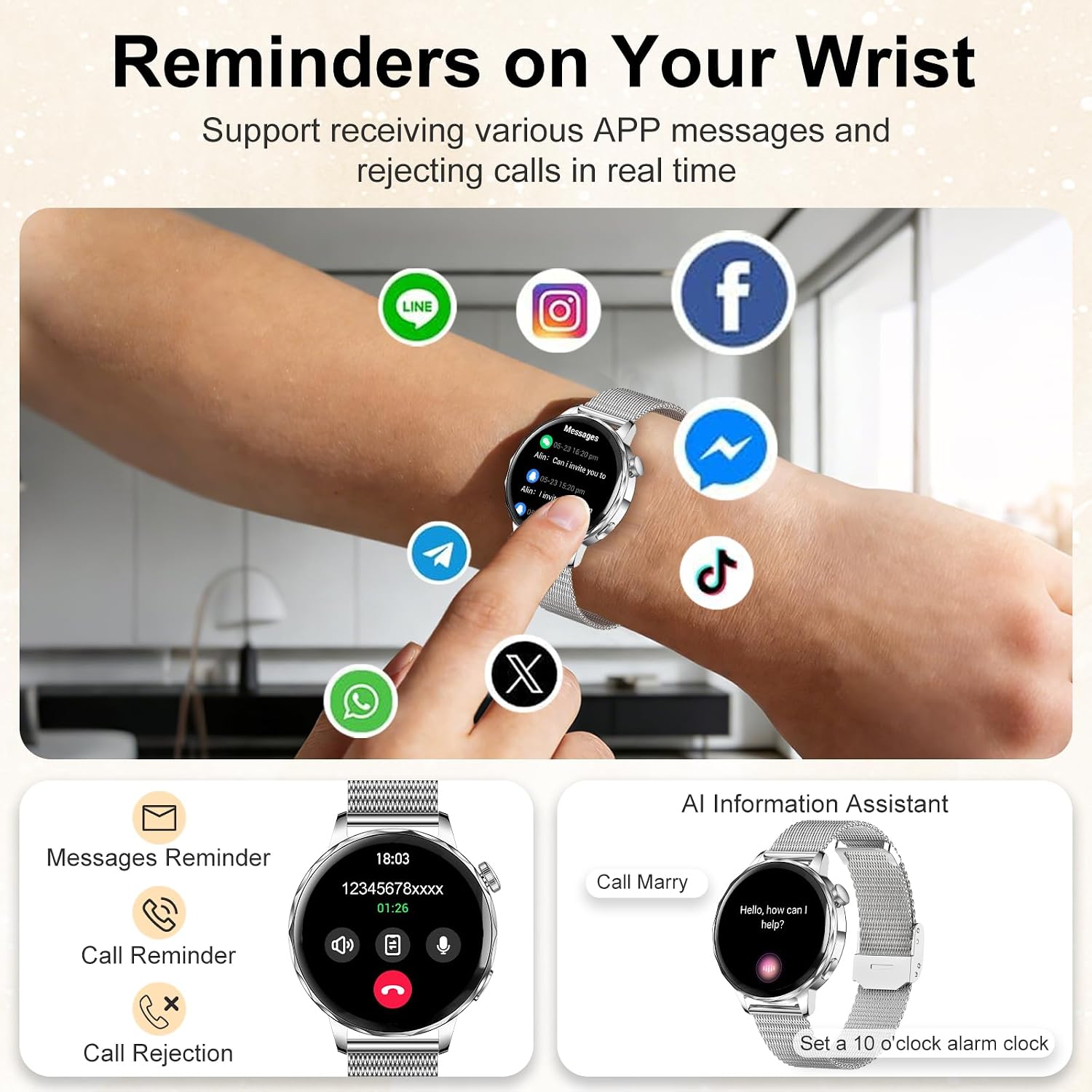 Thumbnail 2 de 1.27 inch smart watch for women with Bluetooth