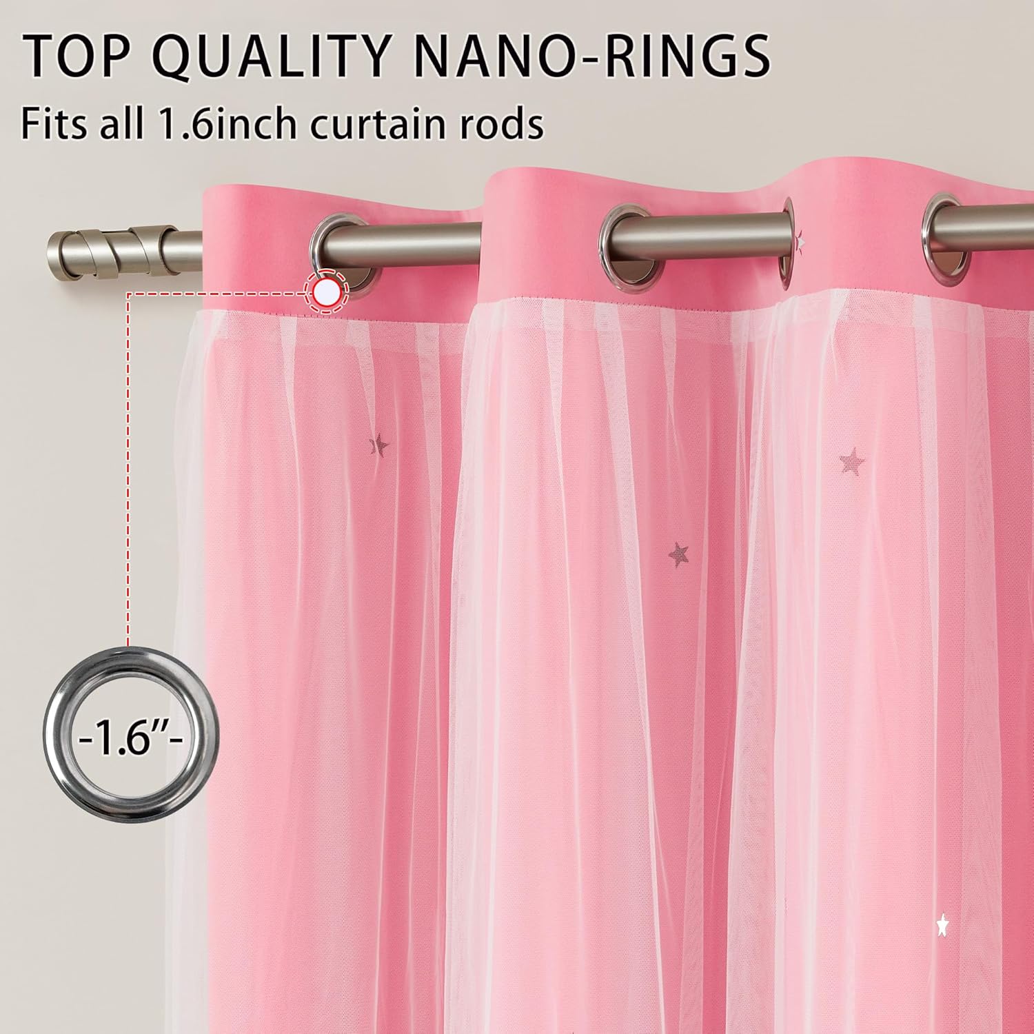 Thumbnail 1 de XiDi Pink Blackout Curtains for Kids Room (1 Panel) with Star Cutouts