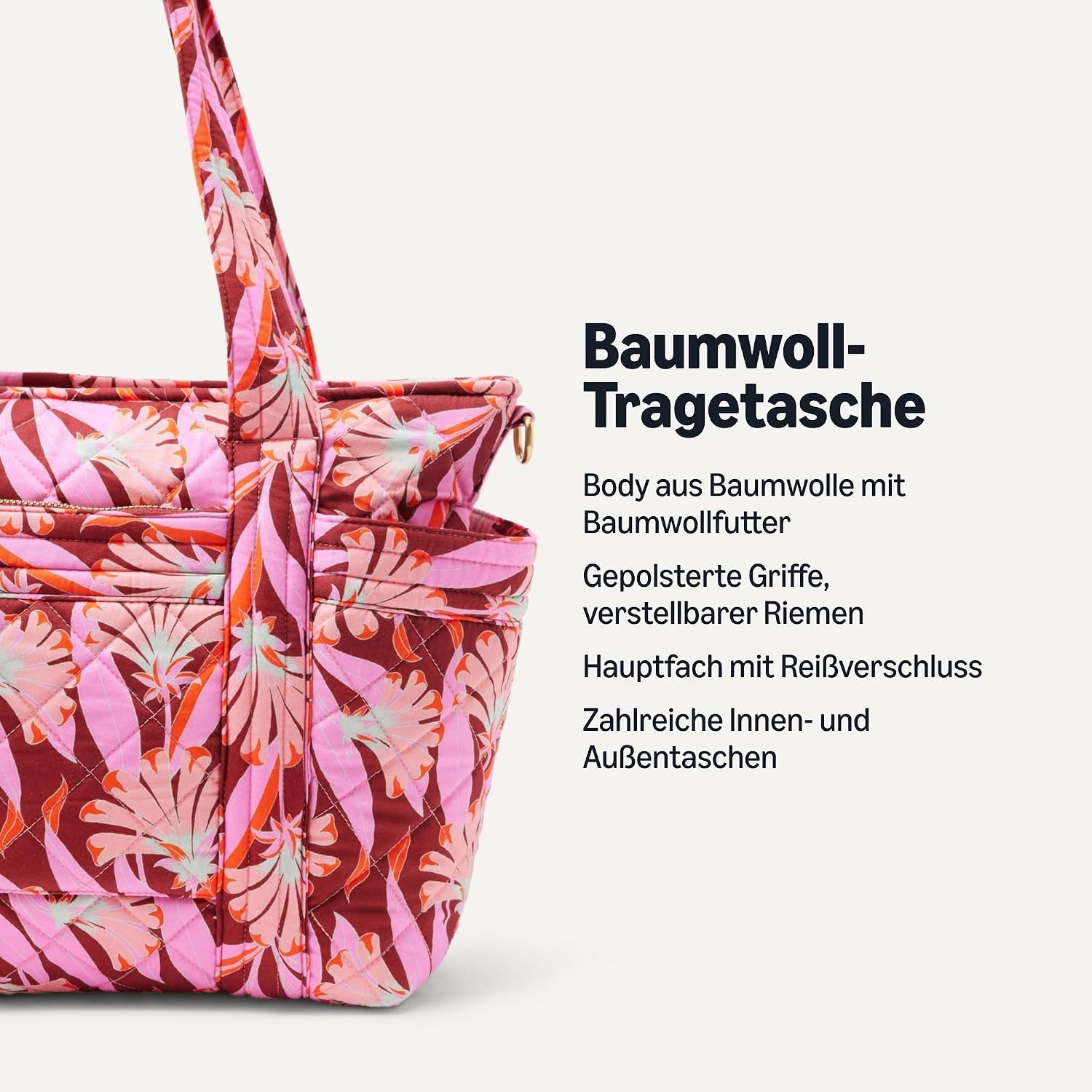 Detalle de Amazon Essentials Damen Gesteppte Handtasche aus Baumwolle – Alltagstaugliche Umhängetasche mit gepolstertem Griff