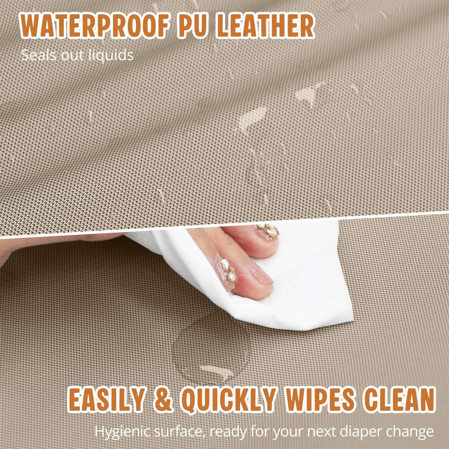 Detalle 2 de JVEOO Vegan Leather Baby Changing Pad, Waterproof, Wipeable with Pocket