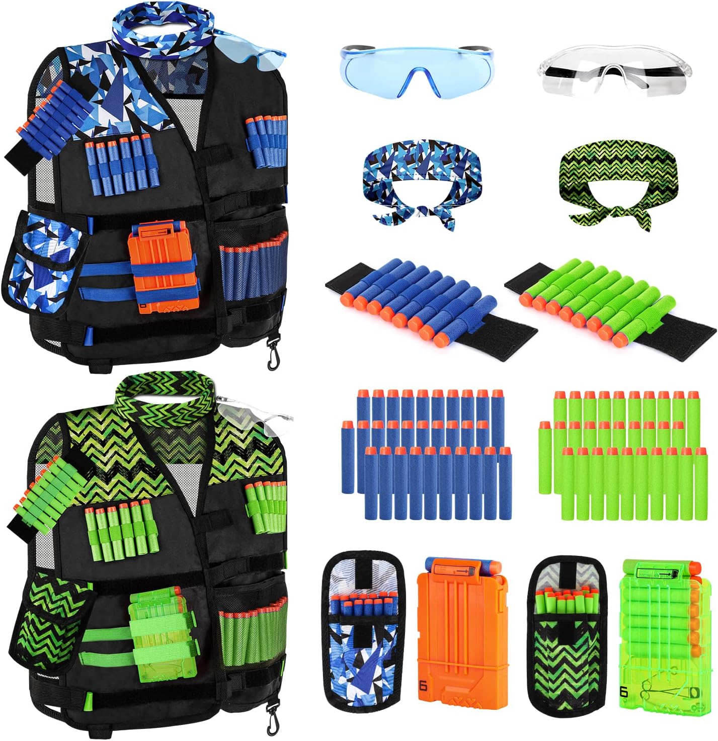 Lehoo Castle Nerf Vest Kit 2 Pack for Kids (with darts, masks and reload clips)