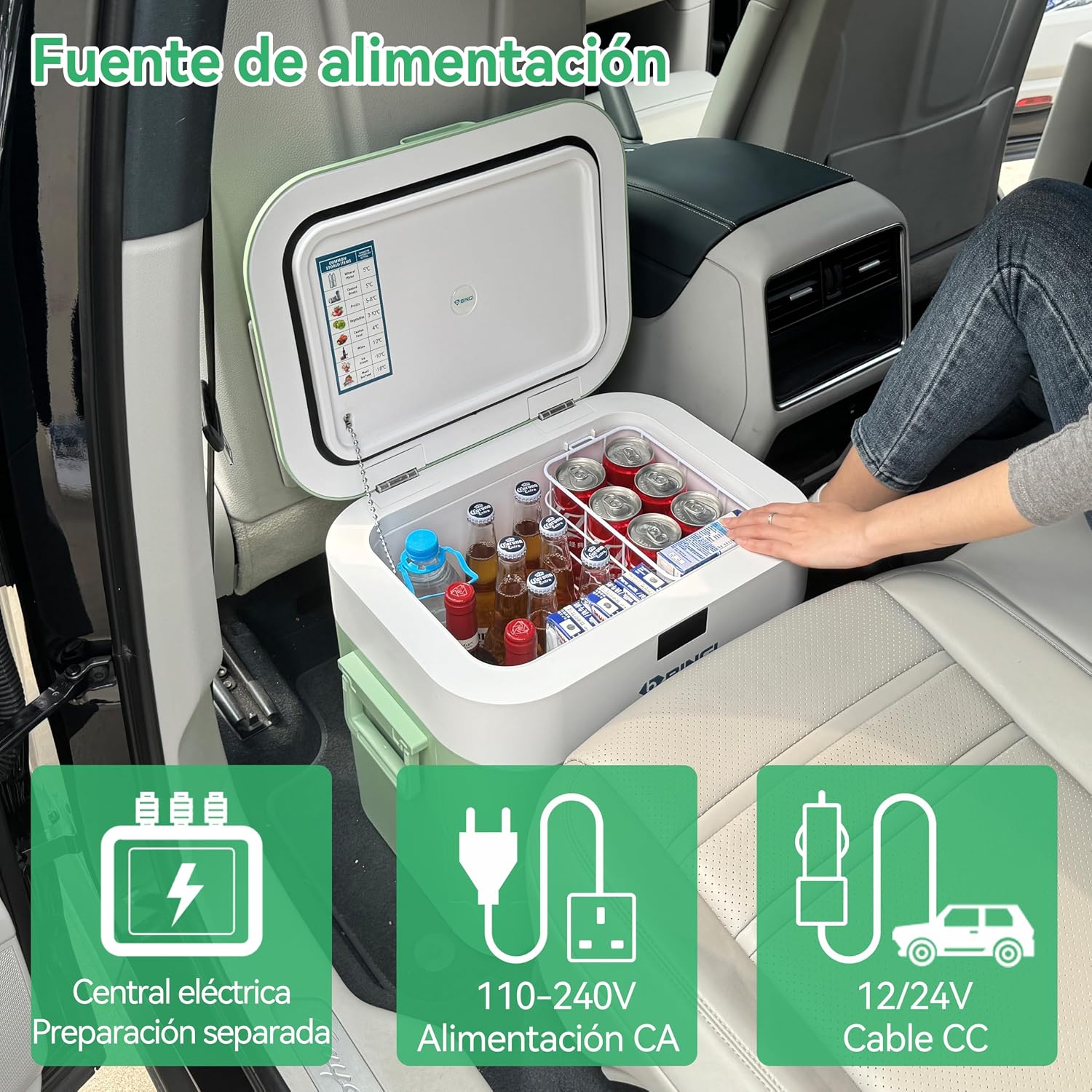 Detalle de BINGI Nevera Portátil Eléctrica 22L: frigorífico y congelador compacto para coche, camping y casa