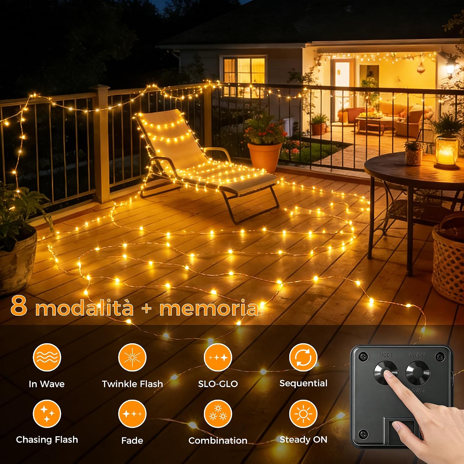 Detalle de HeiPard Catena Luminosa Esterno Solare 2 Pezzi 30 m LED - IP65, Luce calda, 8 modalità con Memory