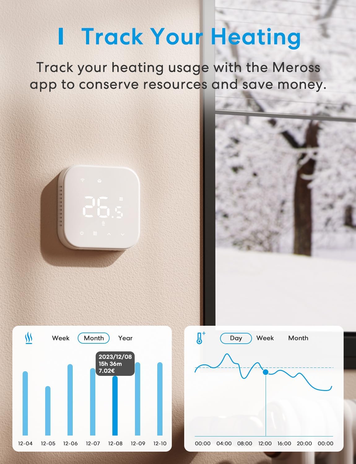Detalle de Meross Smart Thermostat for Electric Underfloor Heating (WiFi, Matter & HomeKit compatible)