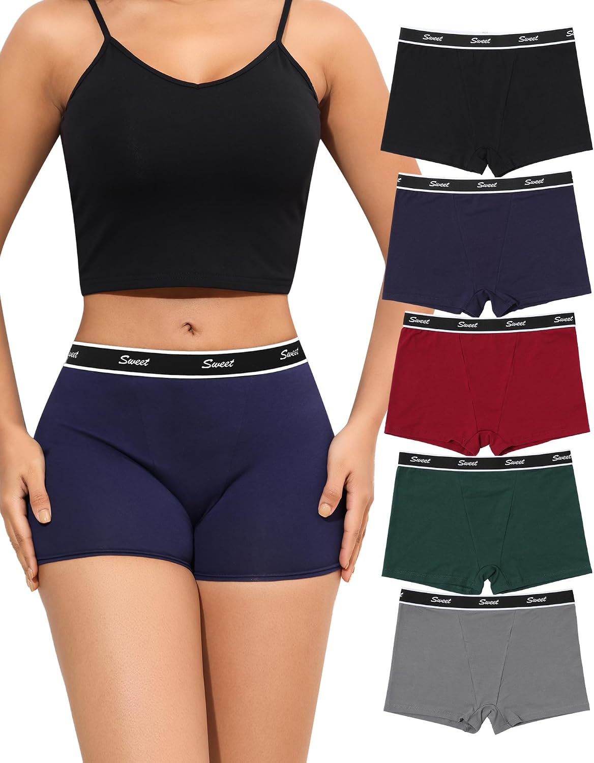 Detalle de Levao Boxer Femme Coton – Lot de 5 boxers confortables en coton pour femme