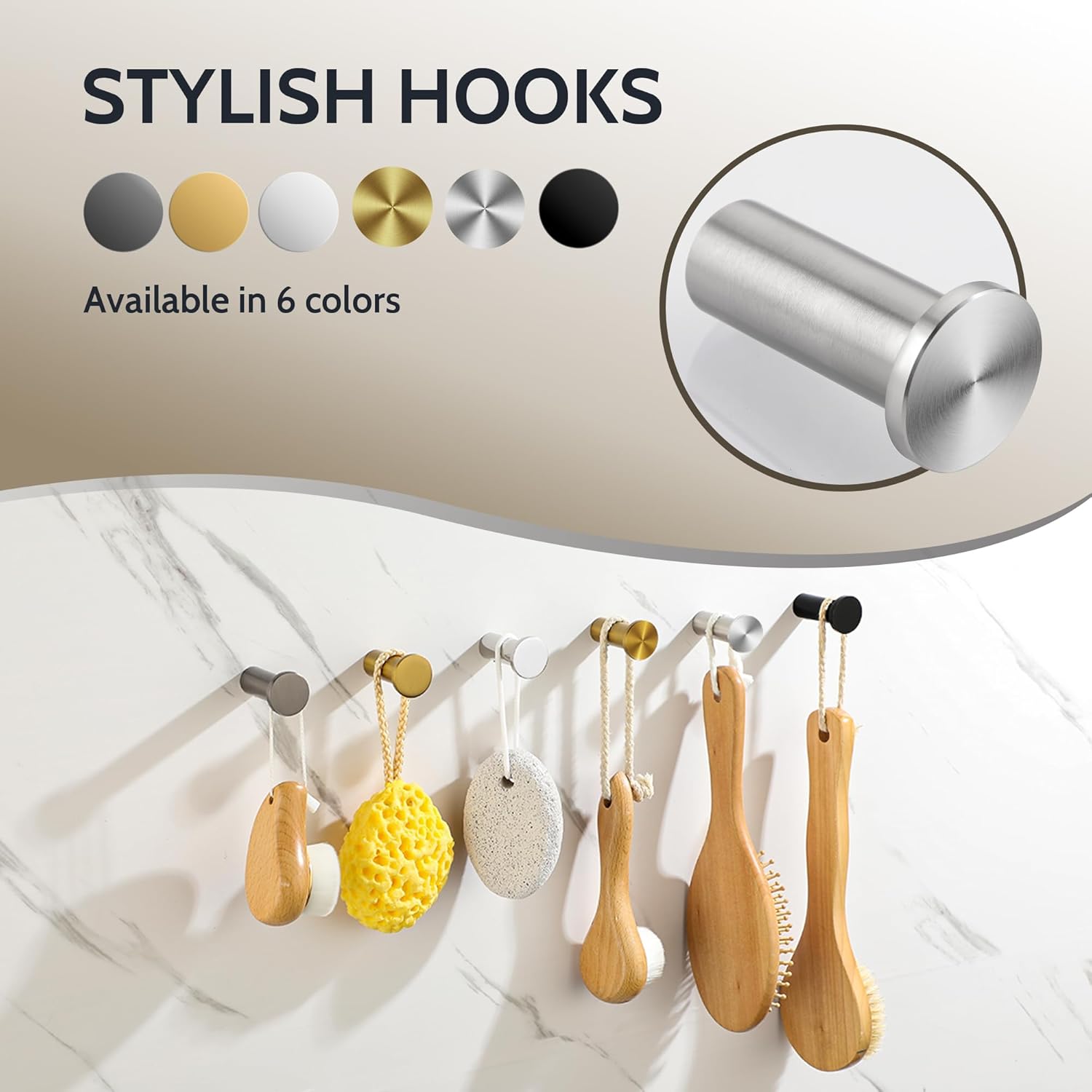 Detalle 2 de SAYAYO 4PCS Coat Hooks Wall Mounted SUS304 Stainless Steel – Brushed Nickel