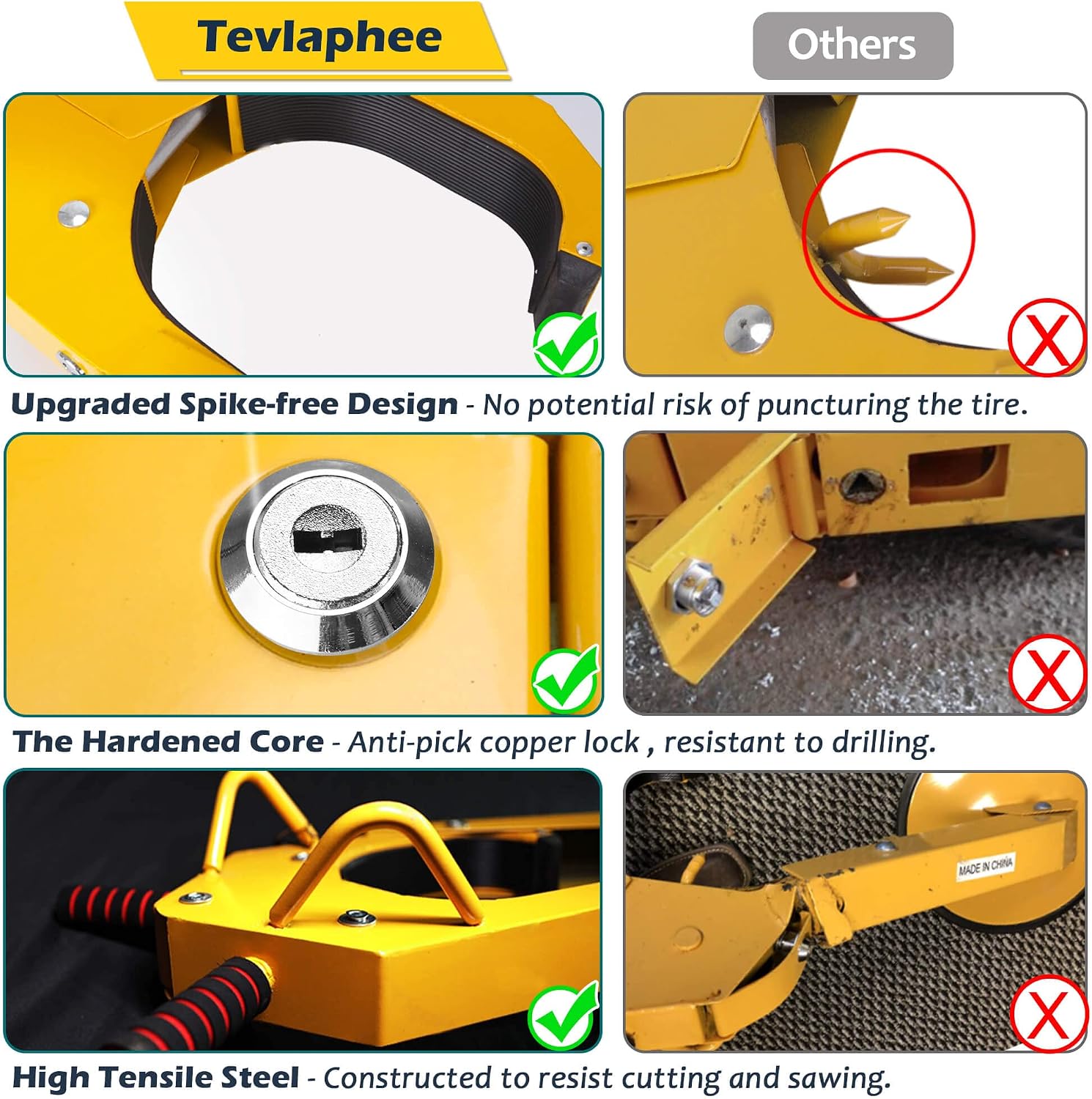 Thumbnail 4 de Tevlaphee Wheel Lock: Dual-Lock Anti-Theft Boot Clamp with Upgraded Lug Nut Cover
