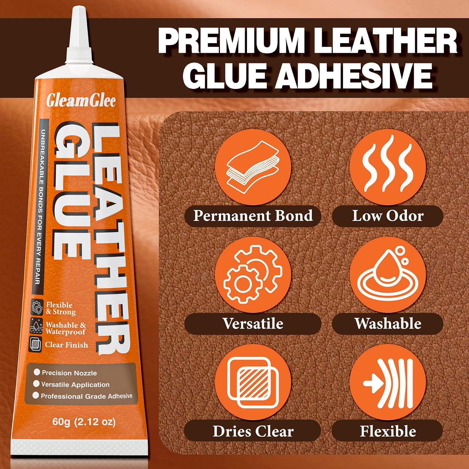 Detalle 2 de GleamGlee GF-4 Leather Glue, Waterproof Flexible Adhesive, Metal Tip, 60 ml