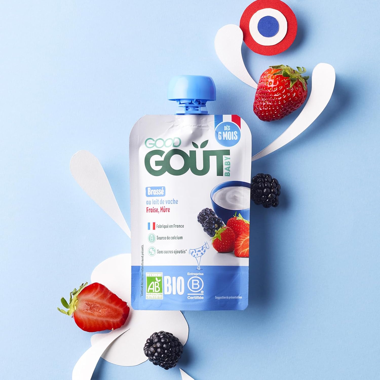 Thumbnail 2 de GOOD GOÛT Brassé au Lait de Vache – Dessert Bébé Fraise & Mûre, Dès 6 Mois, Bio, Sans Sucres Ajoutés, Format Nomade 10x90g