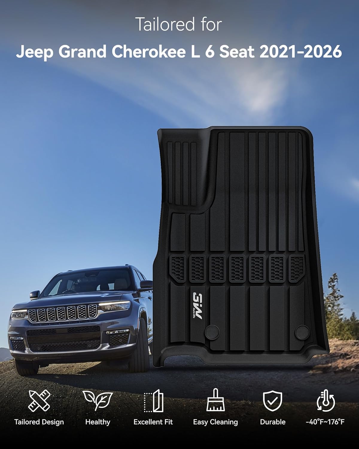 Thumbnail 1 de 3W Floor Mats Fit Jeep Grand Cherokee L 2021-2026