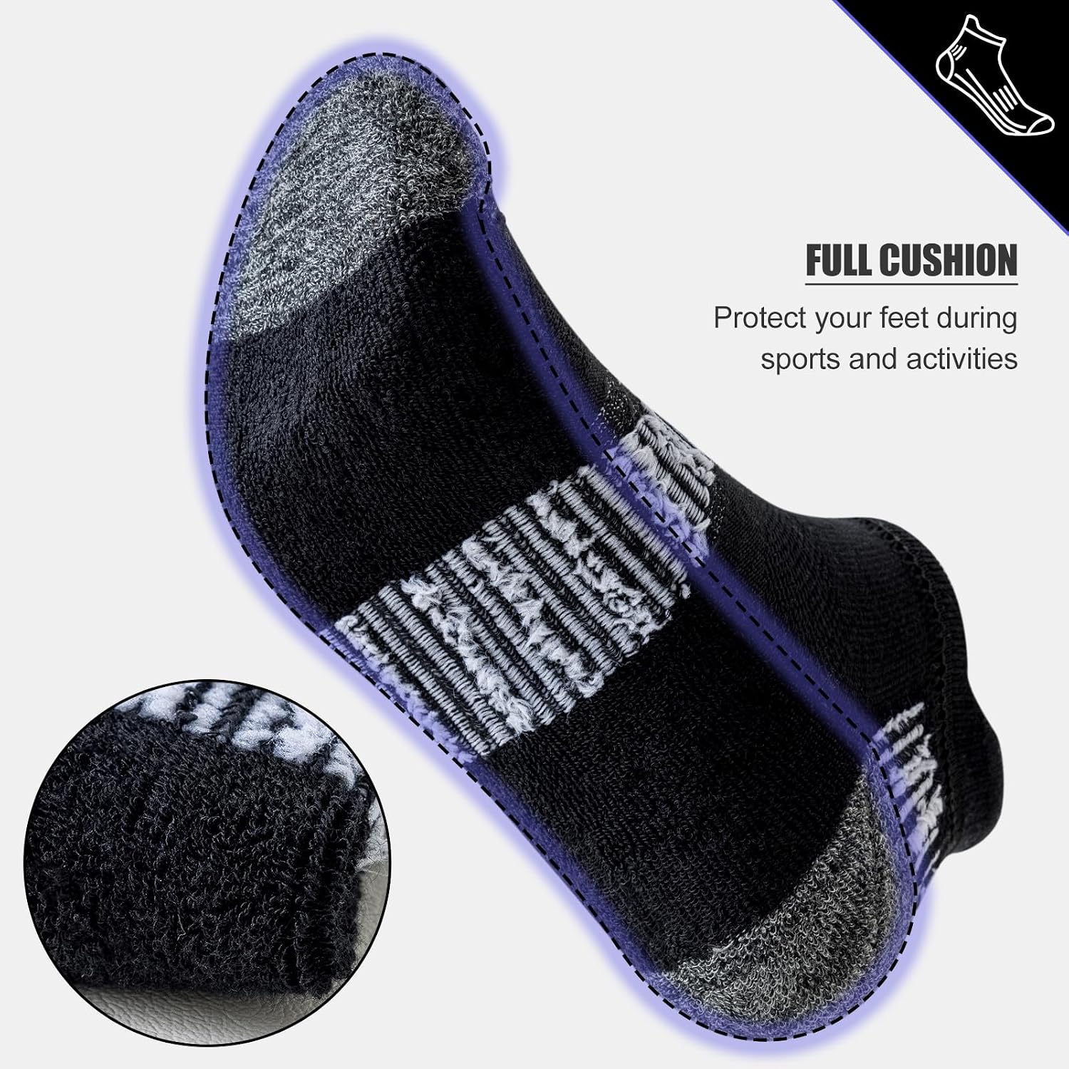 Detalle de Niorasen Sneaker Socken Herren 6 Paar – Gepolsterte, atmungsaktive Laufsocken 37-50