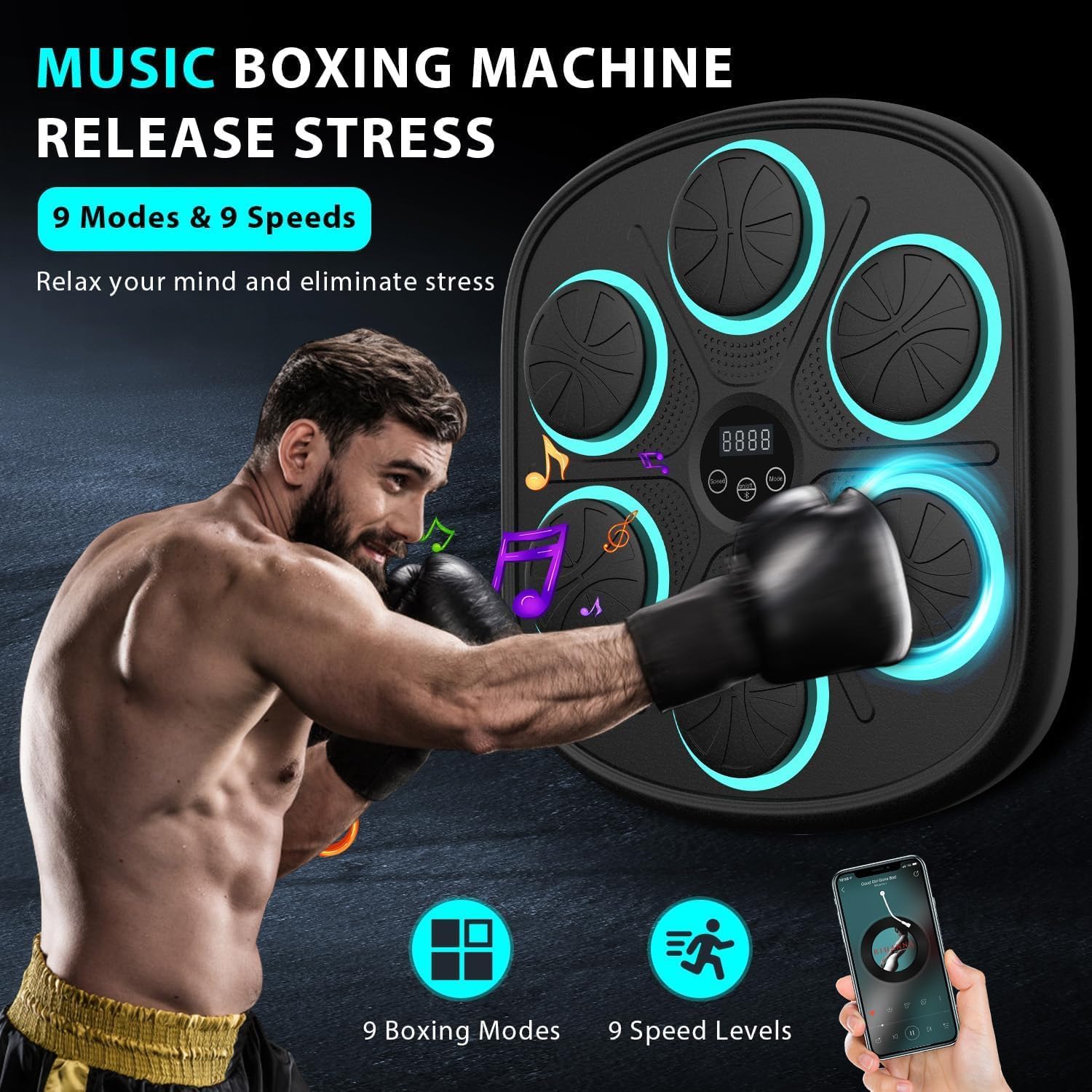 Detalle 2 de Poetish 32900-MBT Smart Music Boxing Machine with Bluetooth and LED Targets
