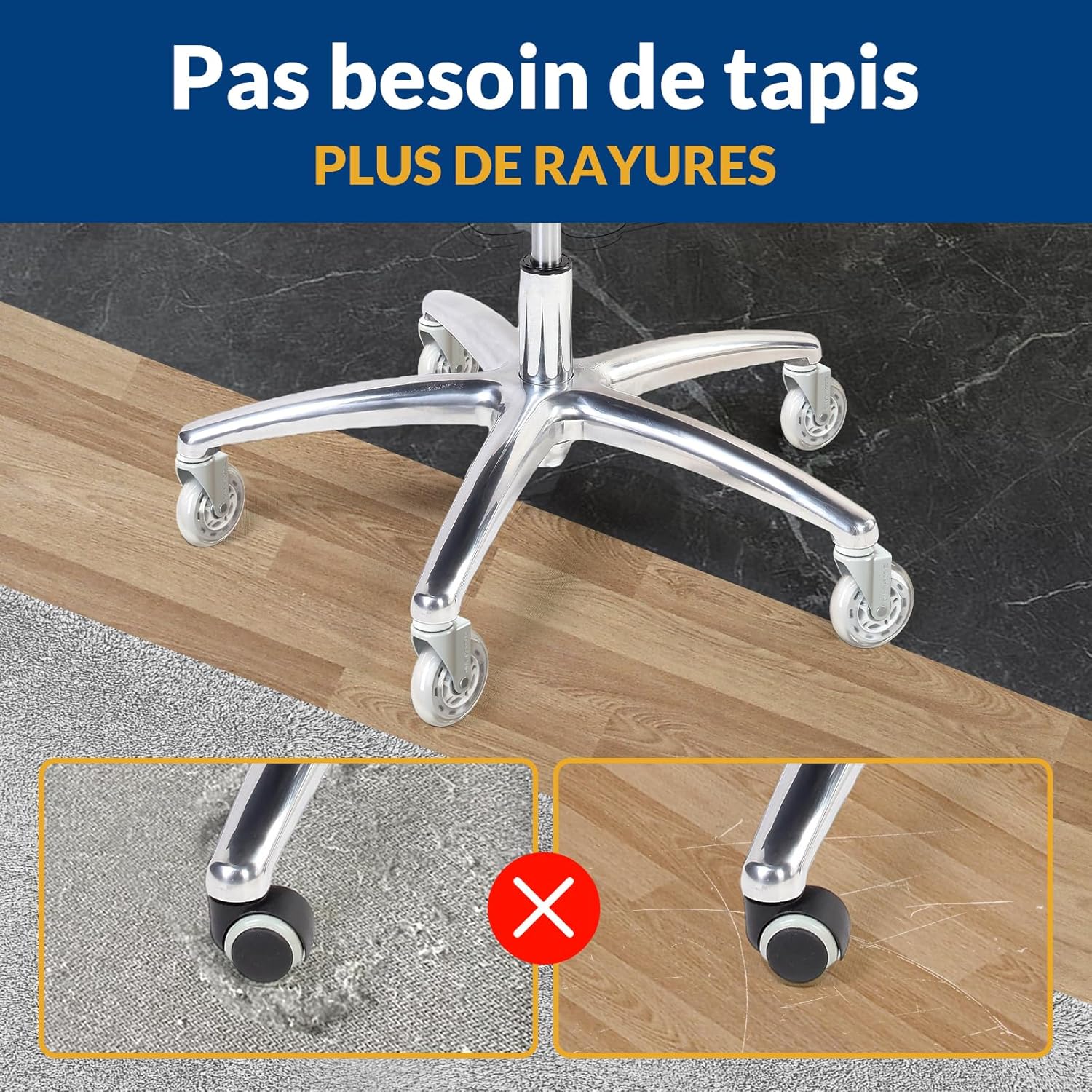 Detalle de COSYLAND Roulette Chaise Bureau 5PCS 11x22mm – Roues silencieuses, capacité 300 kg, glisse fluide à 360°