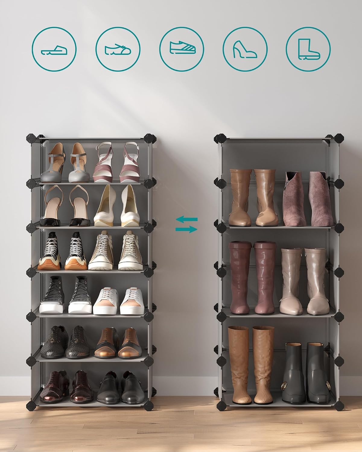 Detalle de SONGMICS Scarpiera 10 Scomparti LPC010G01 – Scaffale porta scarpe modulare in plastica grigio