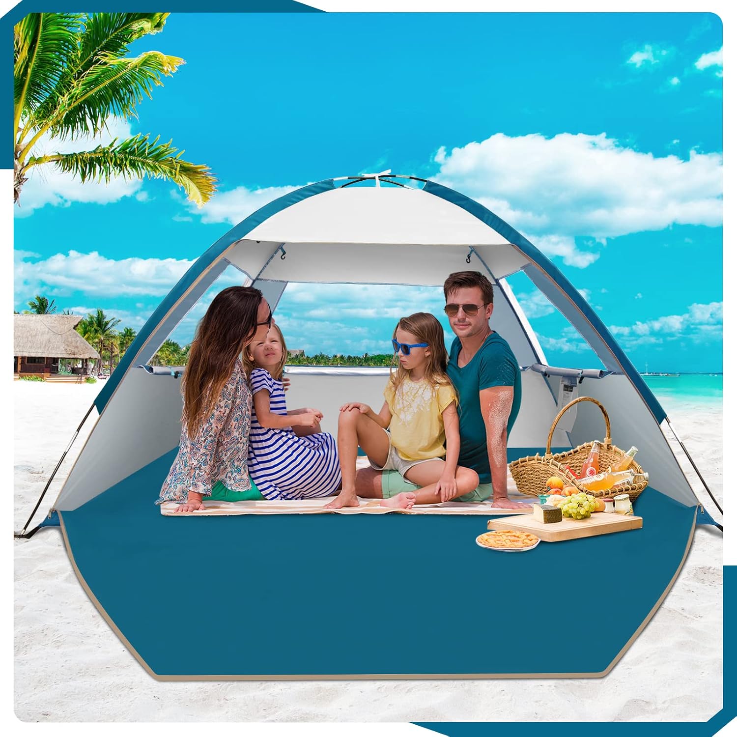 Thumbnail 6 de COMMOUDS strandtent voor 3-4 personen, UPF 50+, zilverkleurig