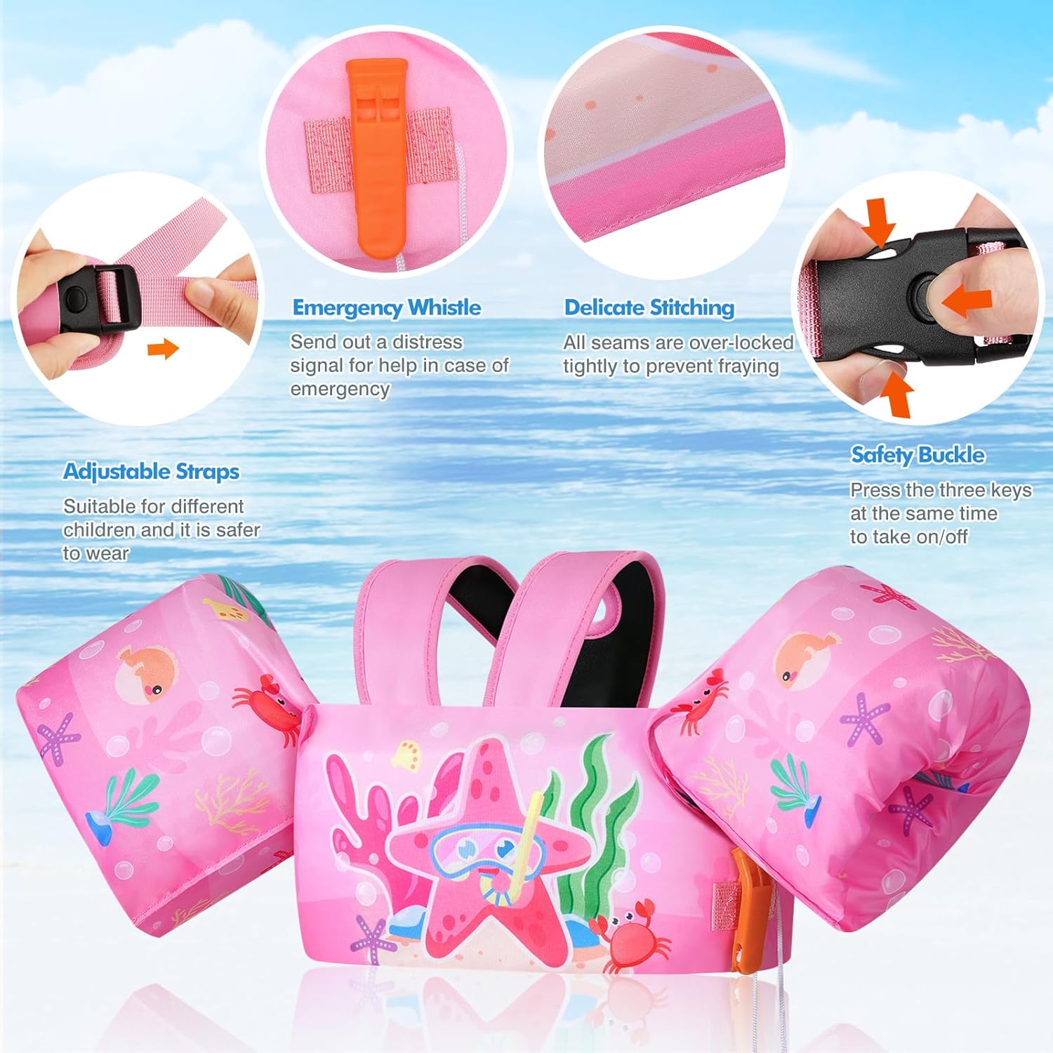 Thumbnail 2 de MoKo Kinder Schwimmflügel mit Schnalle und Notfallpfeife – Cartoon Schwimmtraining für 9 bis 22,6 kg
