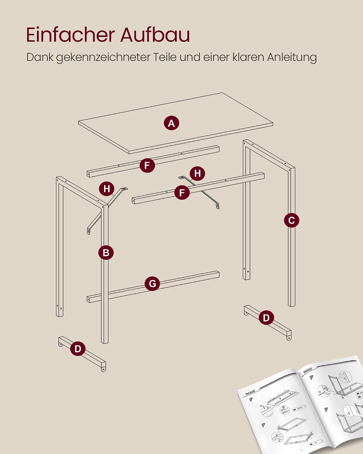 Thumbnail 6 de VASAGLE LWD039W70V1 Schreibtisch 120×60×76 cm
