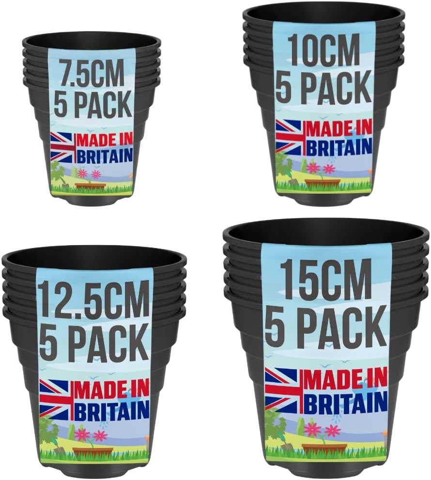 Detalle de 20 Pack Plastic Plant Pots (Mixed Sizes) – BPA Free, Recyclable Nursery Pots with Drainage Holes (Made in the UK) – Black