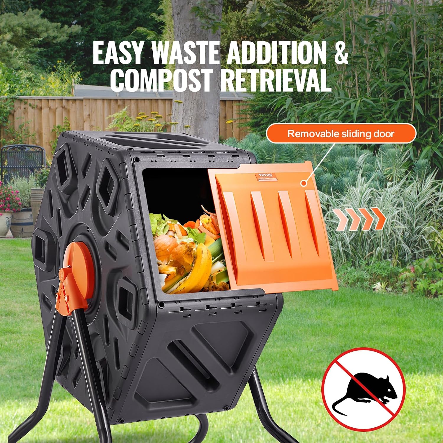 Detalle de VEVOR Composteur de Jardin Rotatif 70 L – Bac à Compost 360° en PP et Acier sans BPA