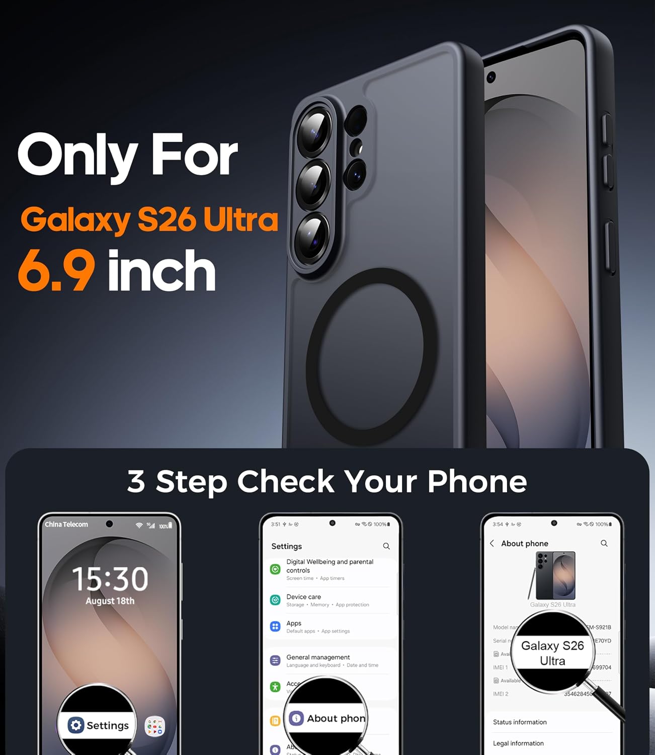 Detalle 2 de Opkiegrn funda magnética para Samsung Galaxy S26 Ultra con protector