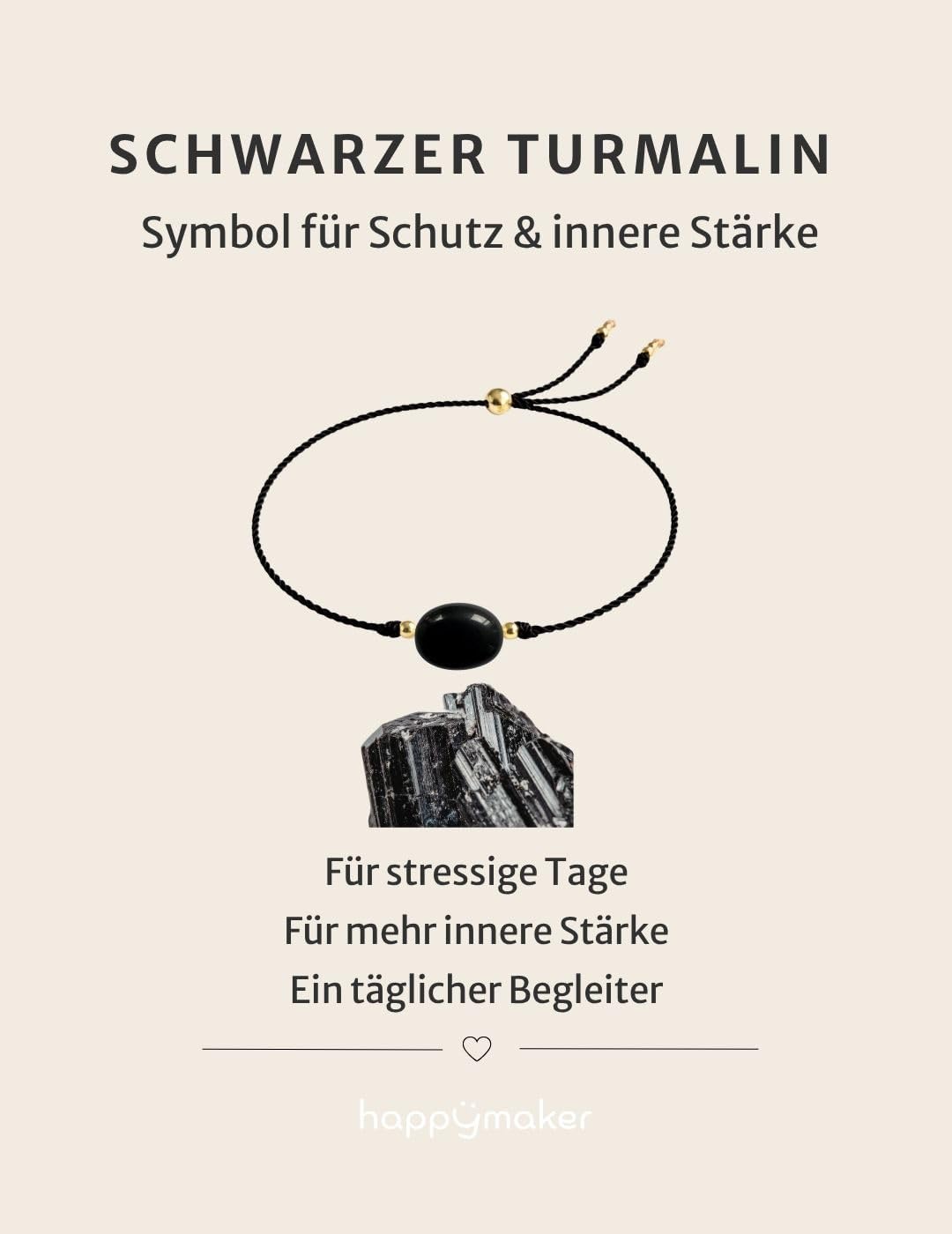 Detalle de happymaker Edelstein-Armband für Damen mit schwarzem Turmalin und goldenen Perlen – handgefertigt in Deutschland