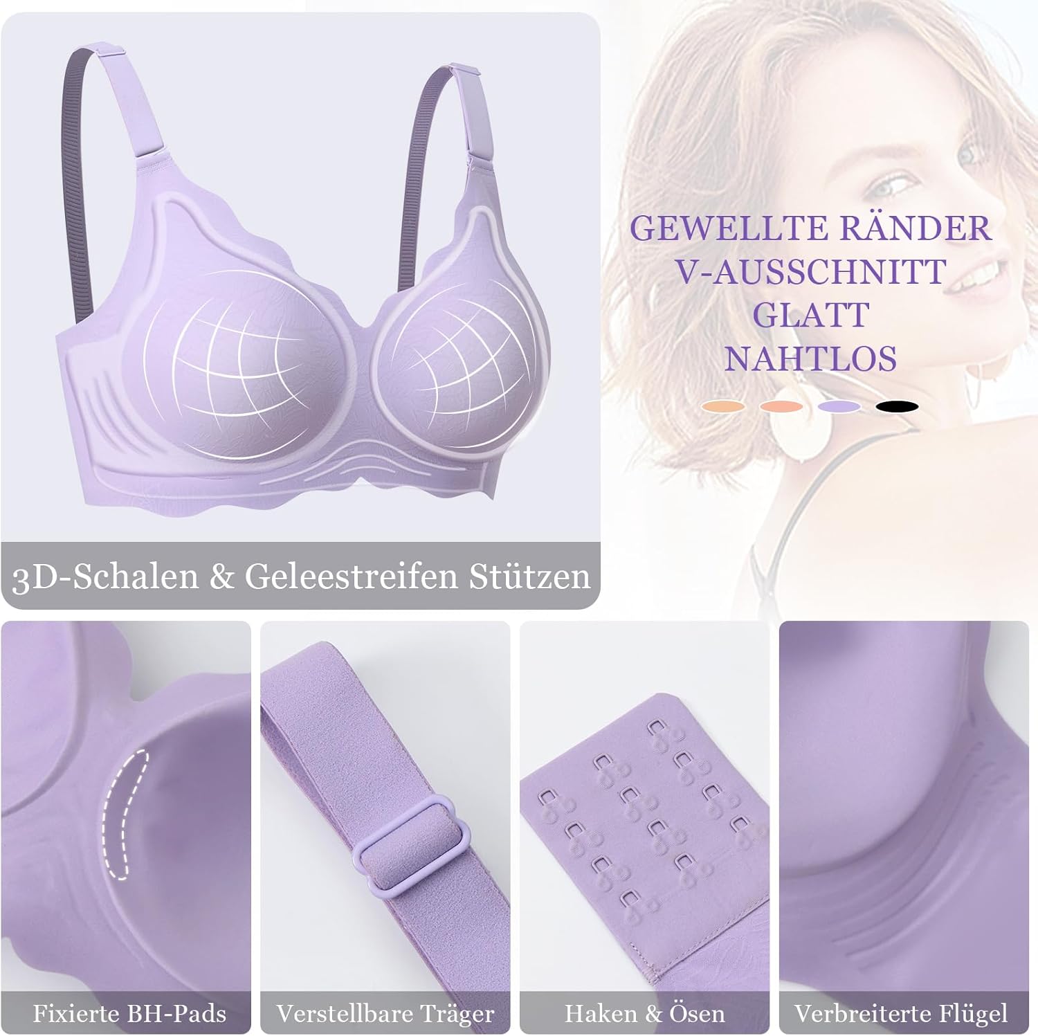 Thumbnail 2 de Ganado Damen Nahtloser Bügelloser BH ohne Bügel, Tiefes V-Ausschnitt Bralette – Made für Komfort und Alltagslook