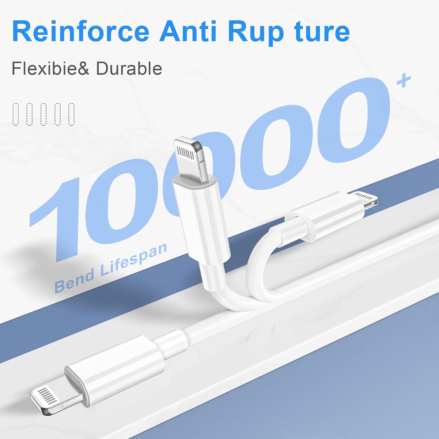 Detalle de 2 Pack USB-C to Lightning Cable (MFi Certified), 10 FT Extra-Long iPhone Charger Cord