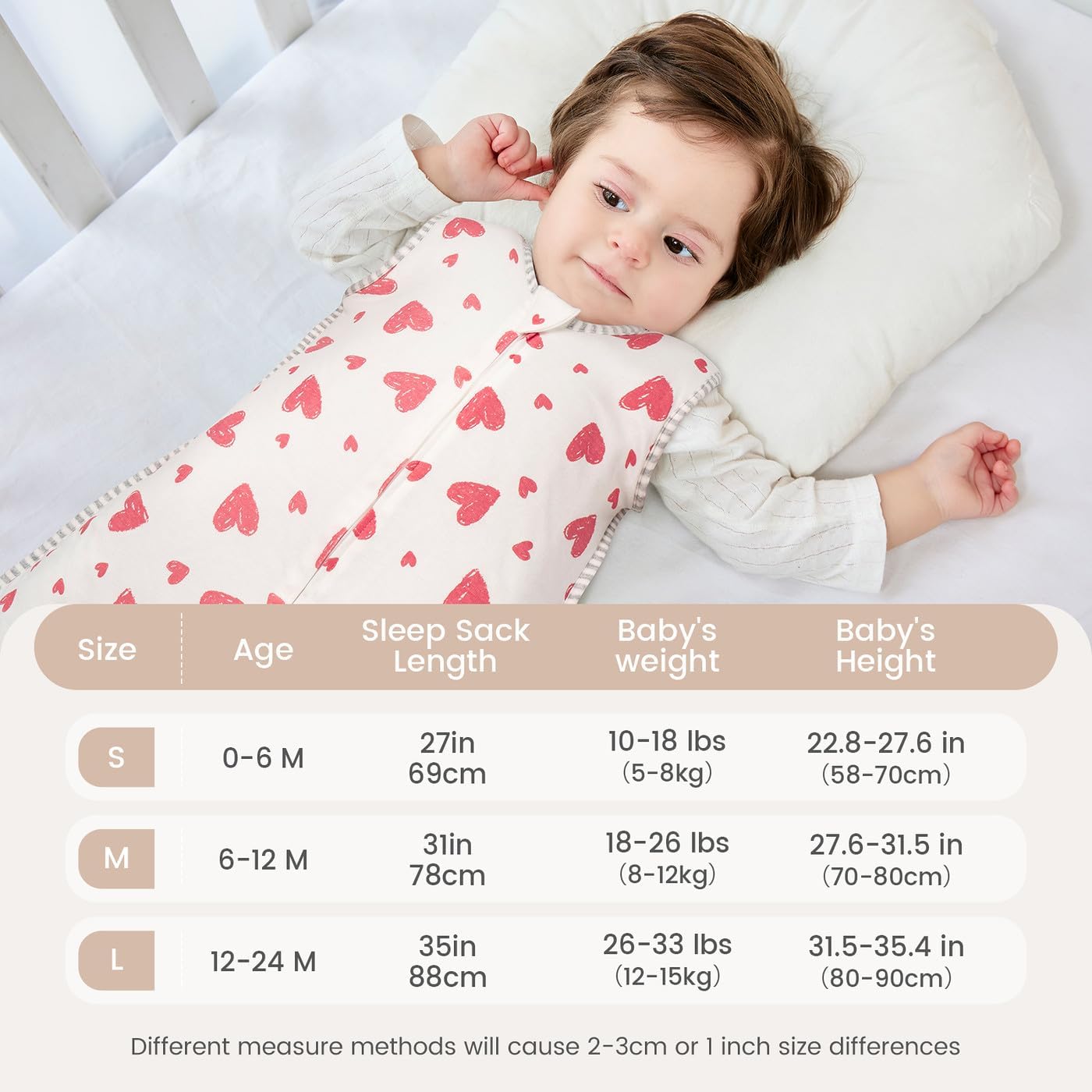 Thumbnail 5 de TURMIN Baby Sleeping Bag 1.5 Tog – Cotton Winter Sleeping Bag for 12–24 Months (Pink Heart)