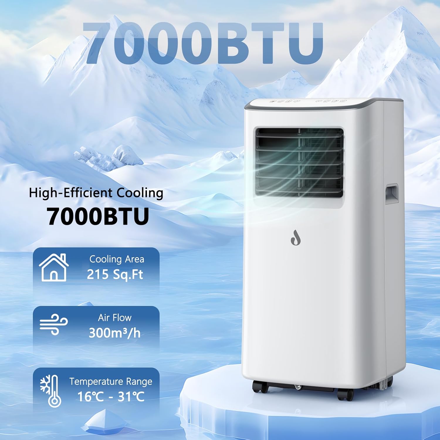 Detalle 2 de Air Conditioning Unit: Portable 7000 BTU 4-in-1 Cooling, Fan, Dehumidifier and Sleep Mode with Remote