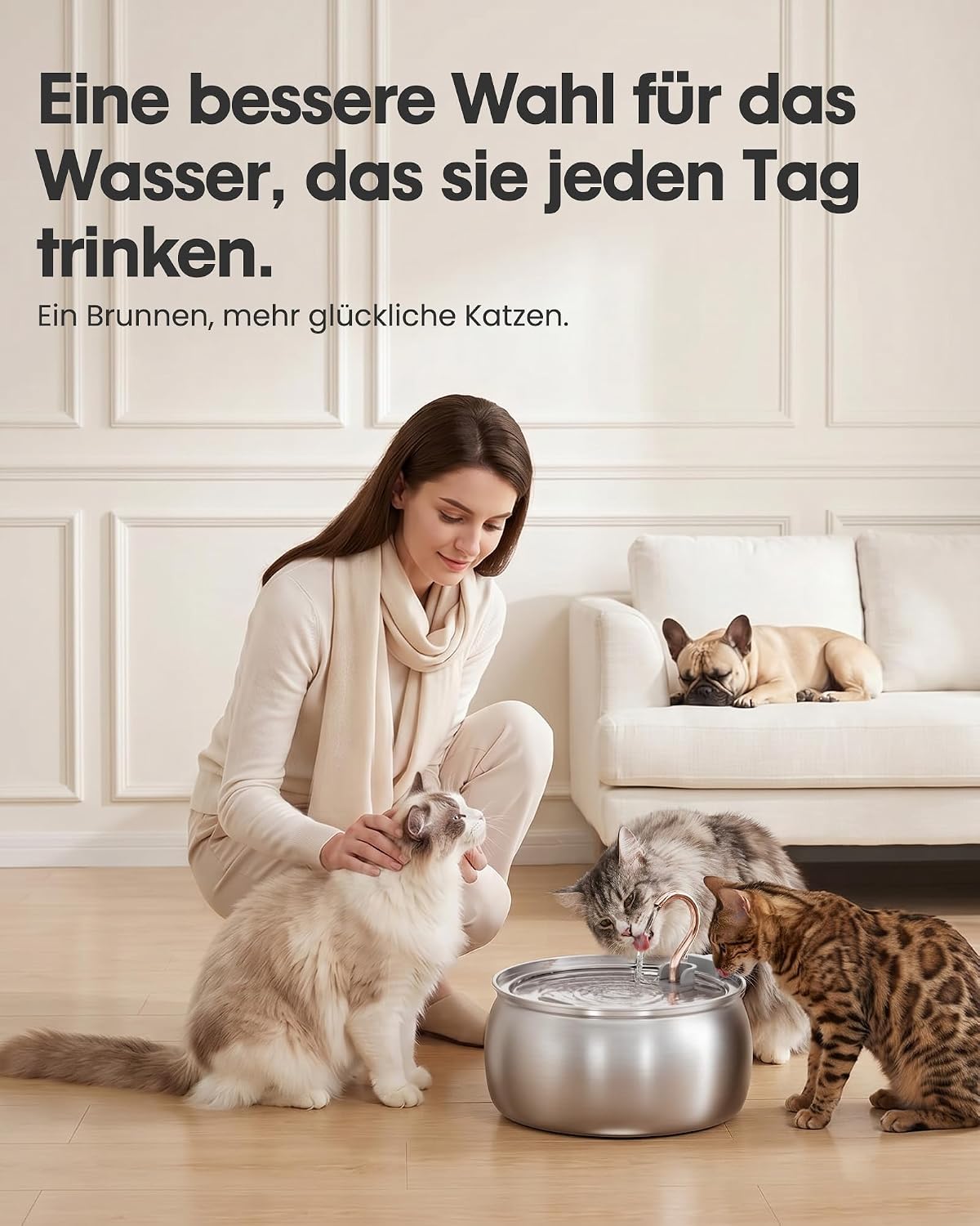 Detalle 2 de TOMXCUTE Katzenbrunnen 4L Trinkbrunnen aus Edelstahl für Katzen 🐾