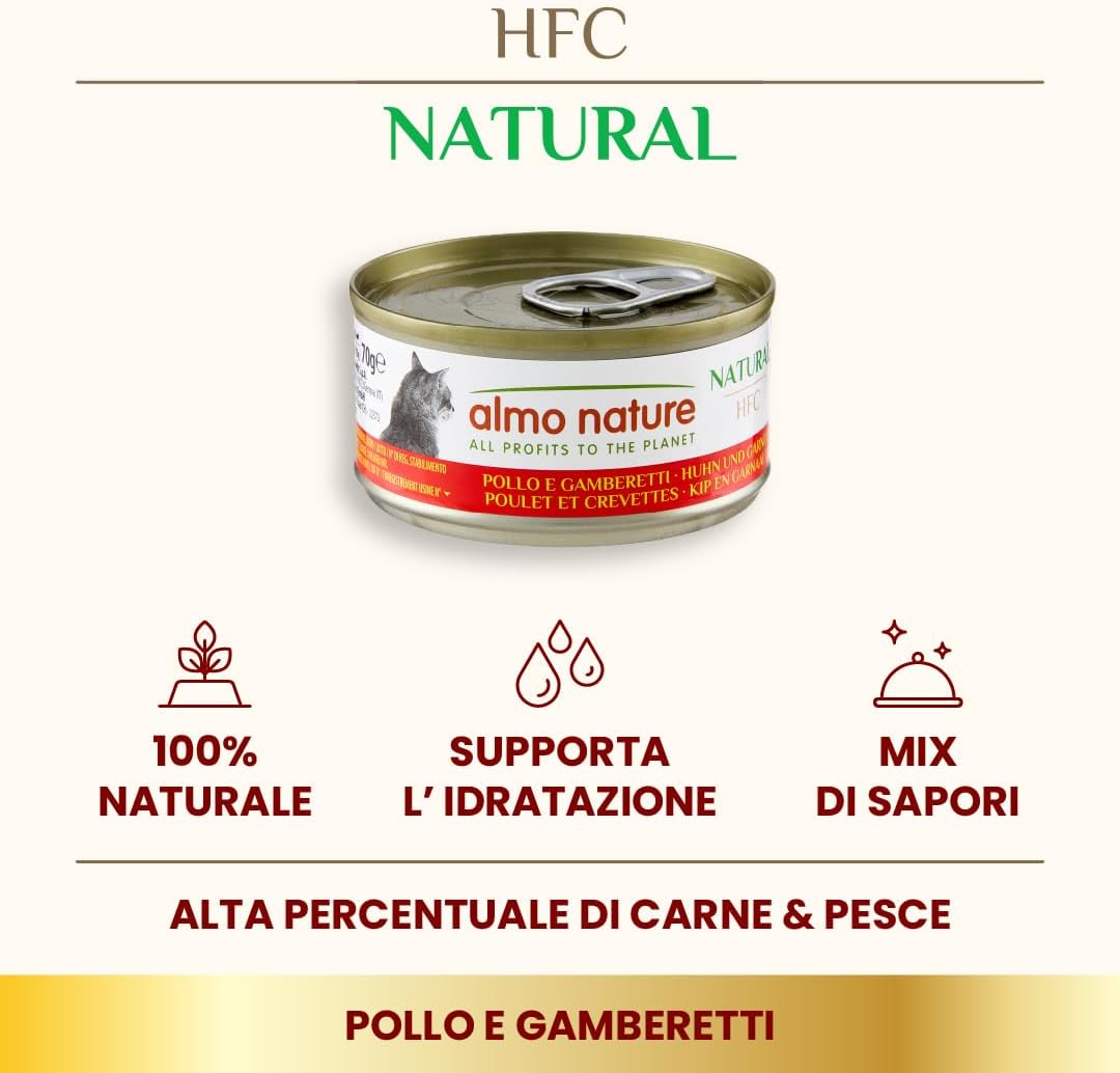 Thumbnail 1 de Almo Nature HFC Natural Umido per Gatti – Pollo e Gamberetti, Human Grade, 70 g (Confezione da 24)