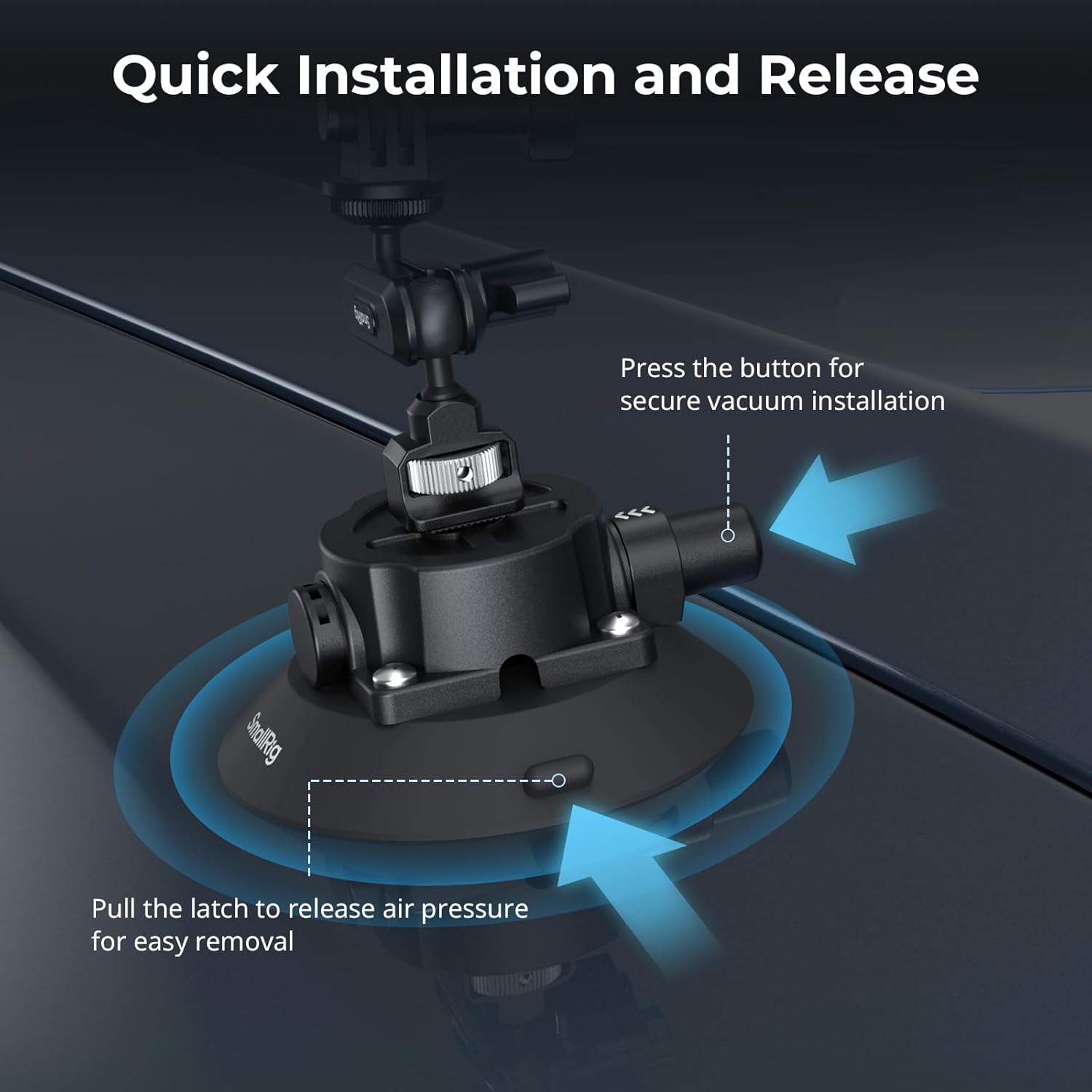 Detalle de SMALLRIG Support ventouse 4,5" avec Bras articulé à rotule – compatible action cam (DJI Osmo Action, Insta360, GoPro)