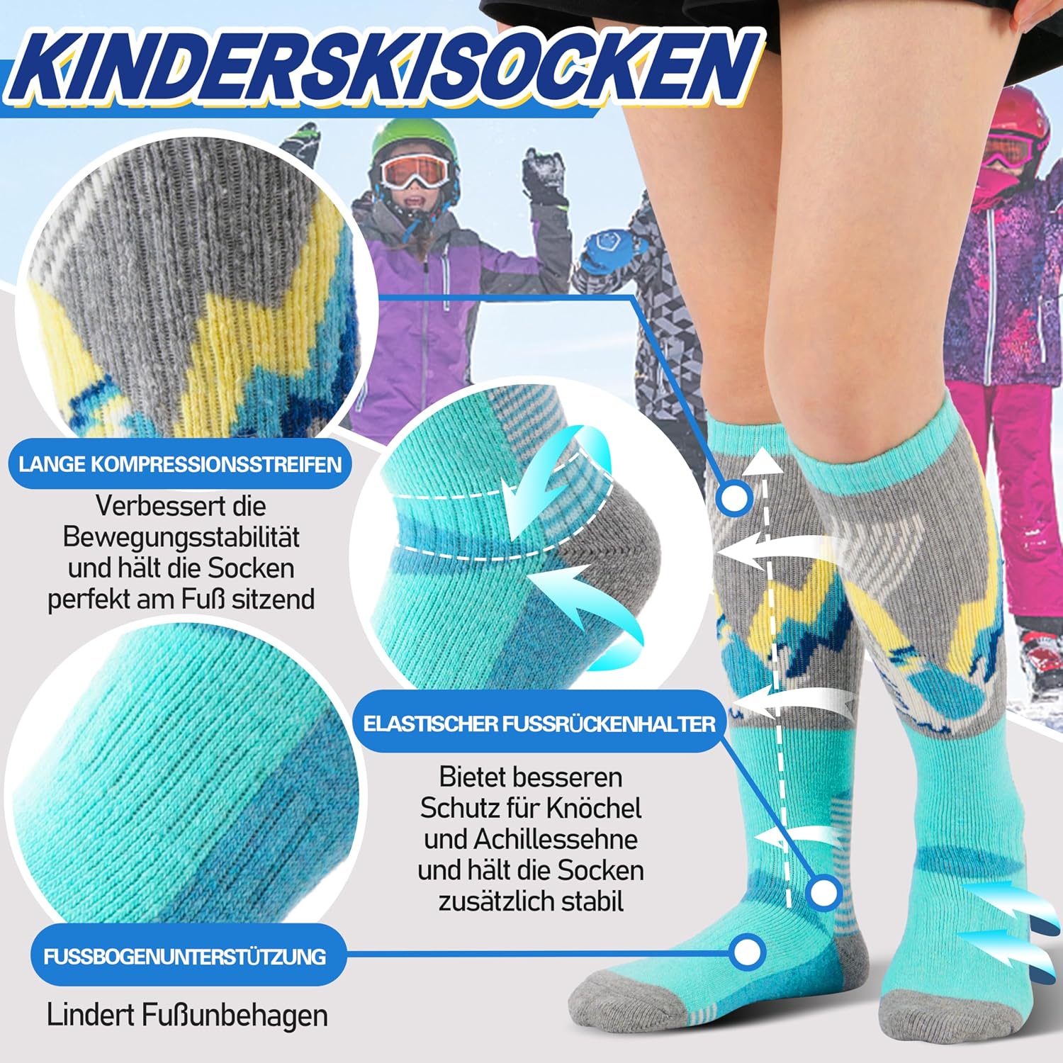 Thumbnail 3 de ANTsANG Kinder Merino Skisocken 3 Paar