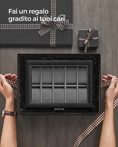 Thumbnail 6 de SONGMICS Porta Orologi JWB020: Scatola a 2 Livelli con Coperchio in Vetro, Cuscinetti Rimovibili e Interno Grigio