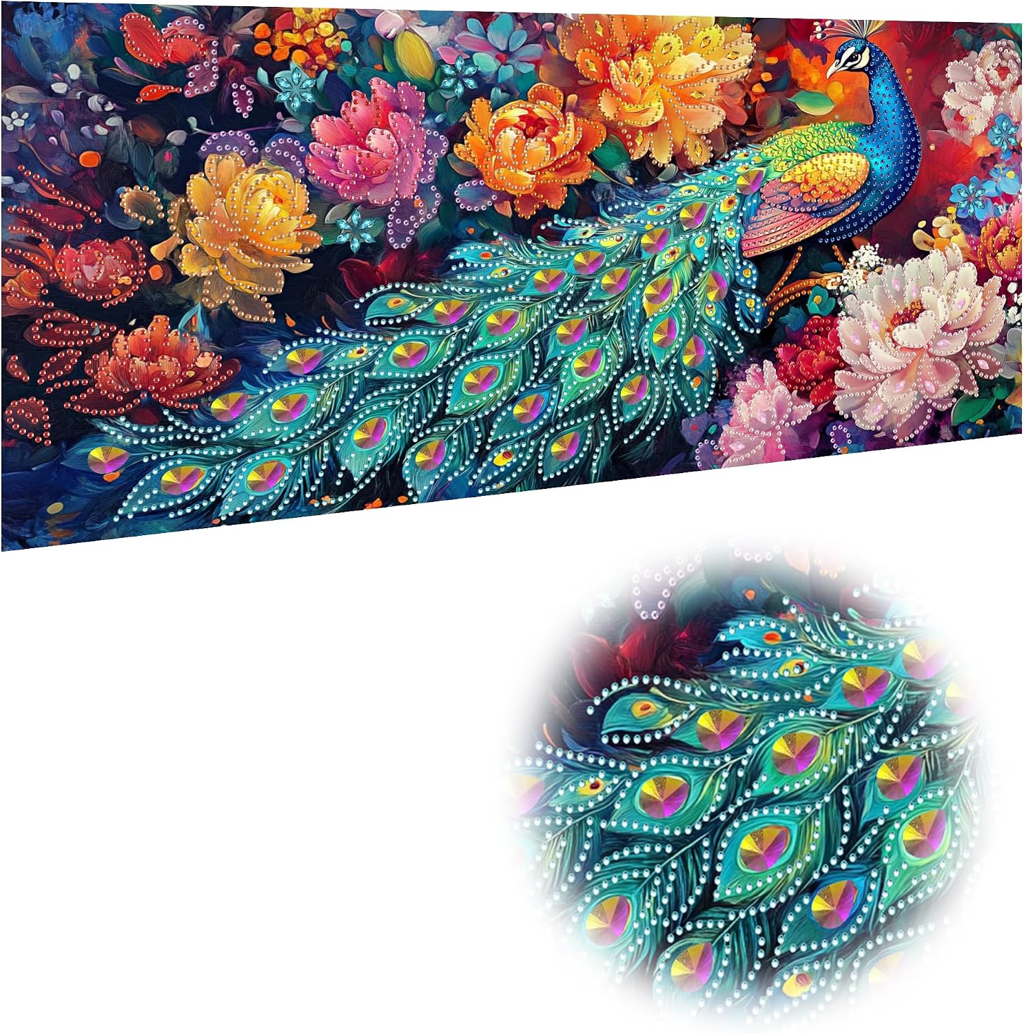 Detalle de Reofrey DIY Special Shape Large Diamond Art Kit – Peacock 30x60cm