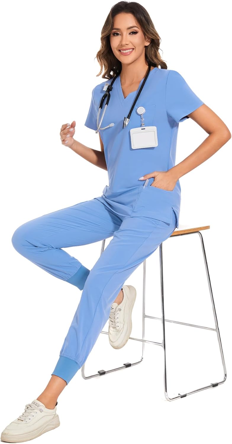 Thumbnail 5 de COZYFIT Women’s Medical Scrub Set with V-Neck Stretch Top and 8-Pocket Jogger Pants