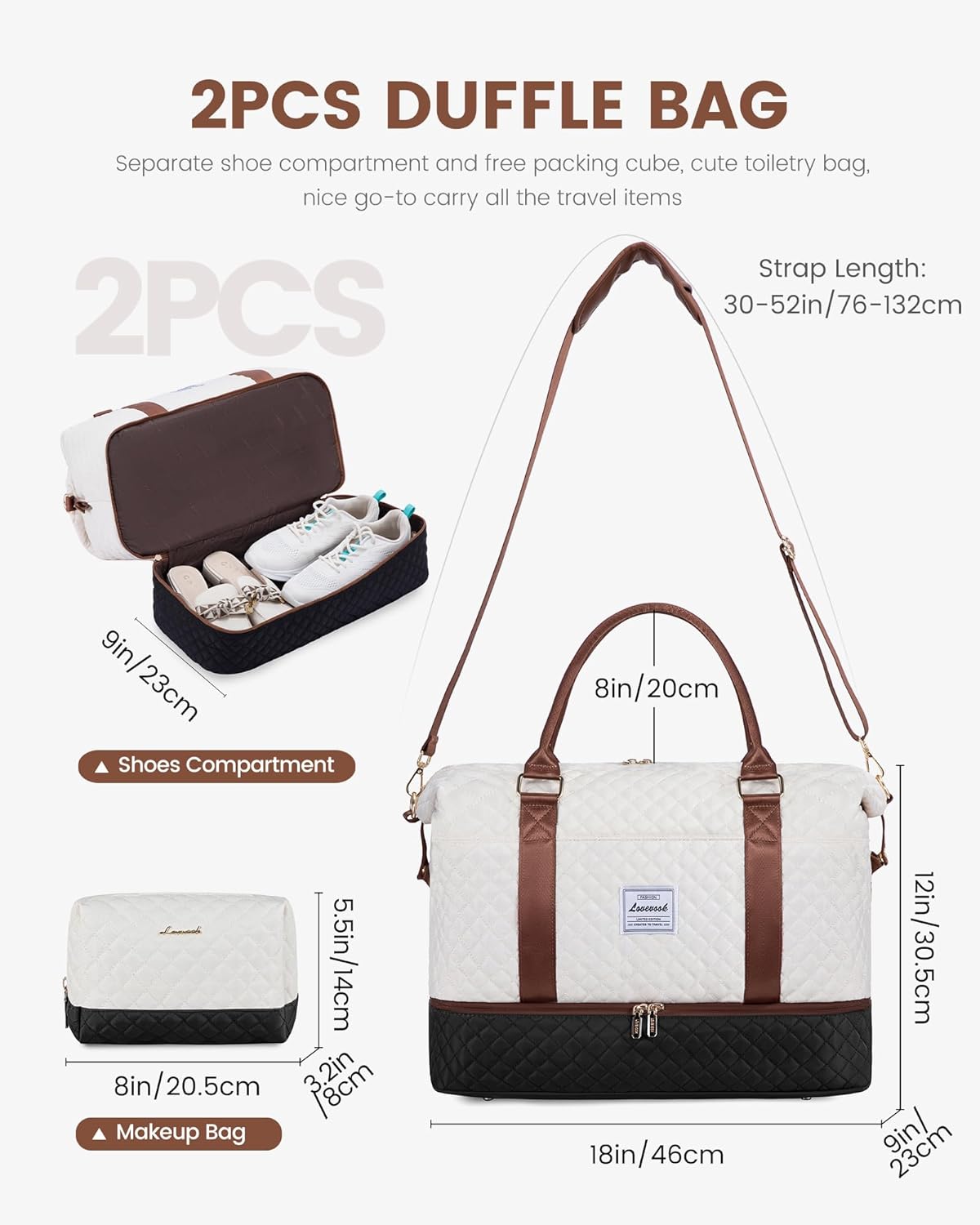 Detalle de LOVEVOOK Travel Bag for Women: Large Carry-On Duffel with Shoe Compartment and Wash Bag