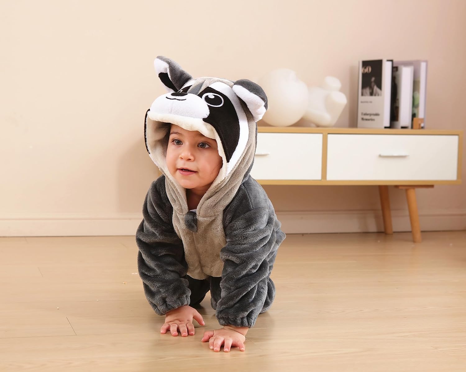Detalle de CuteOn Baby Costume-HHX Flannel Animal Onesie with Easy-Change Zipper