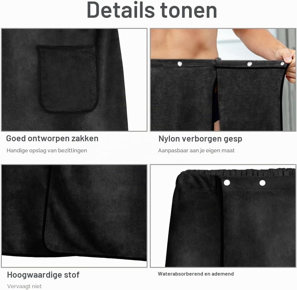 Detalle de Aomig 5152008 saunakilt voor heren, zwart, elastisch en 80 x 150 cm