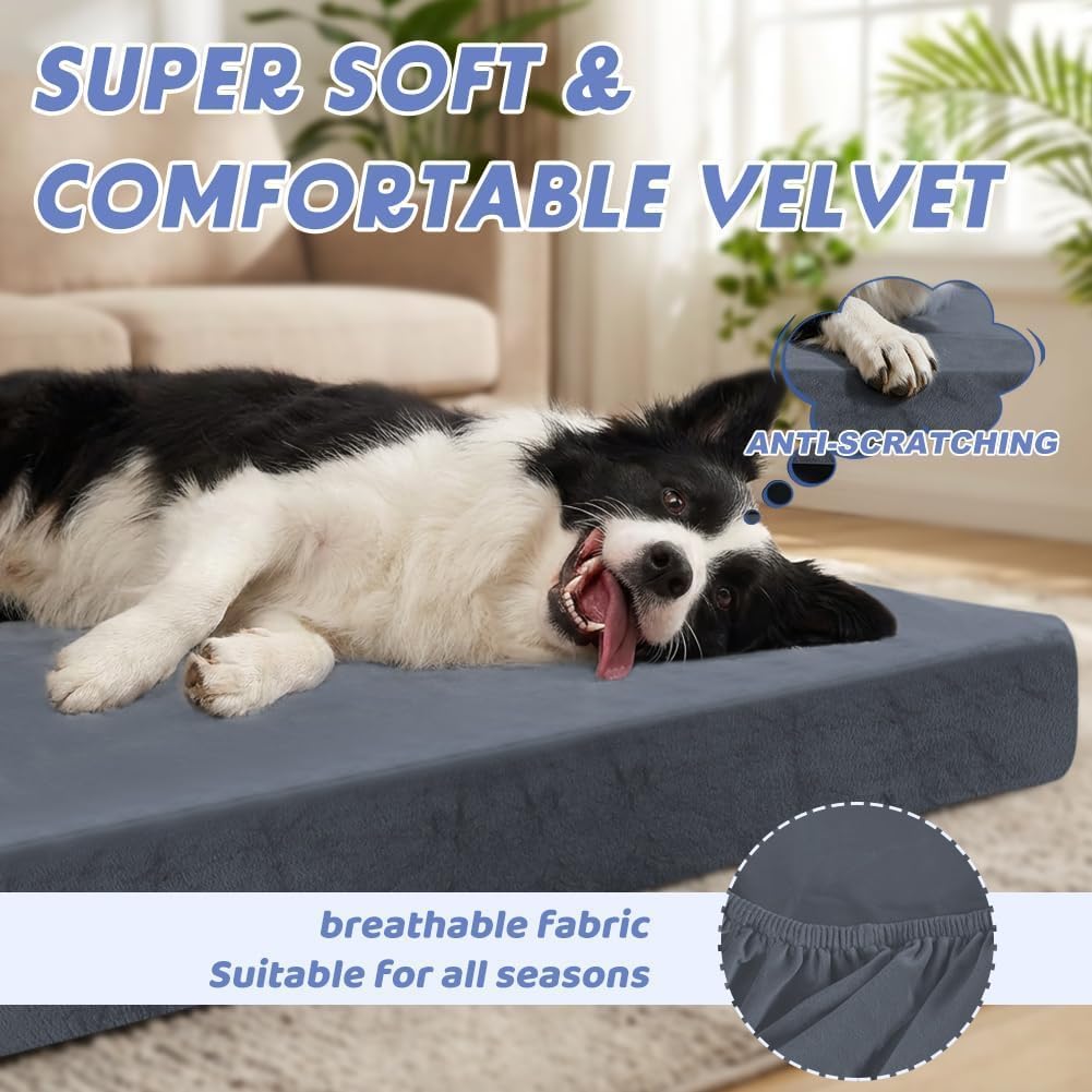 Thumbnail 2 de Housse de lit imperméable pour chien DUJUIKE en velours, doublure lavable et amovible (Gris foncé, taille S)